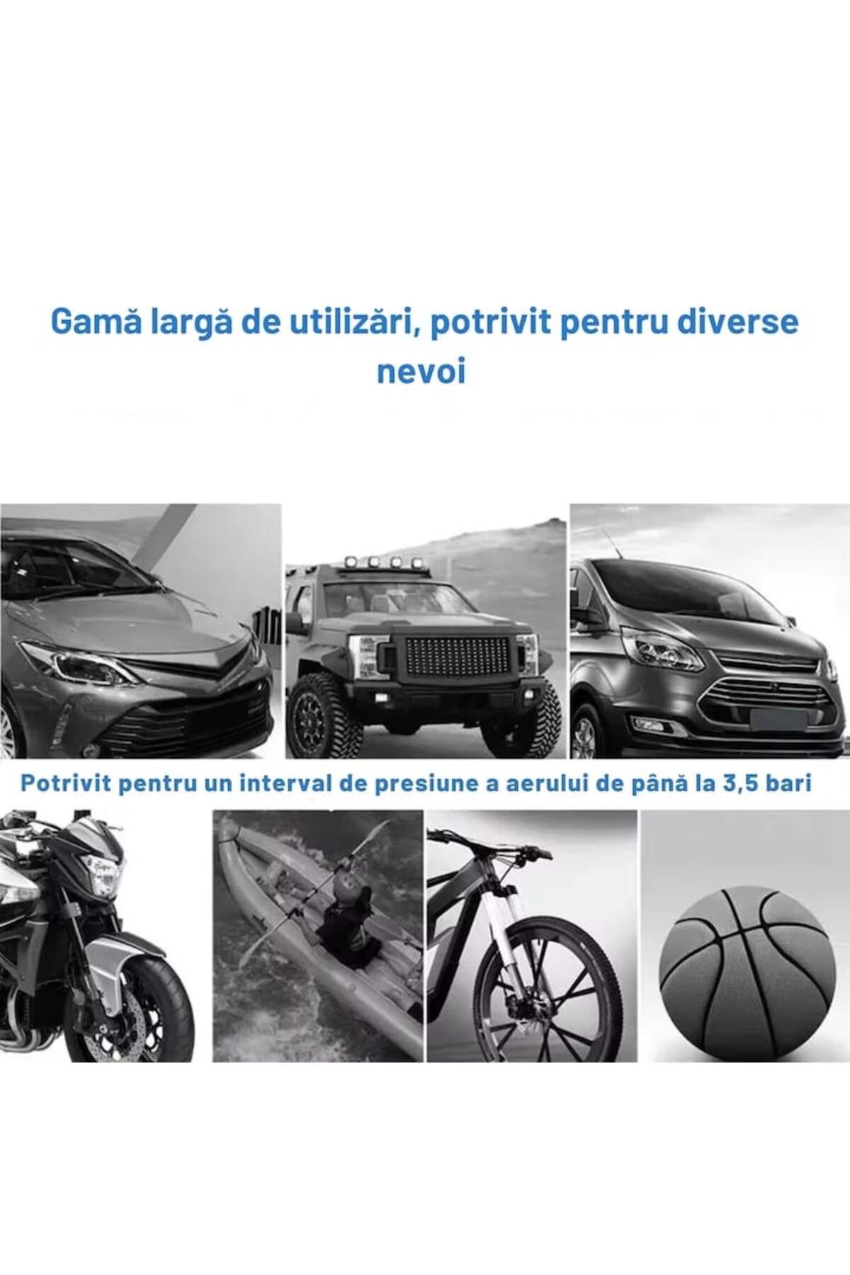 varioshop-Compresor auto portabil VarioShop®, 12V, 150 PSI, 10 BAR, cu manometru si accesorii pentru umflat r 2