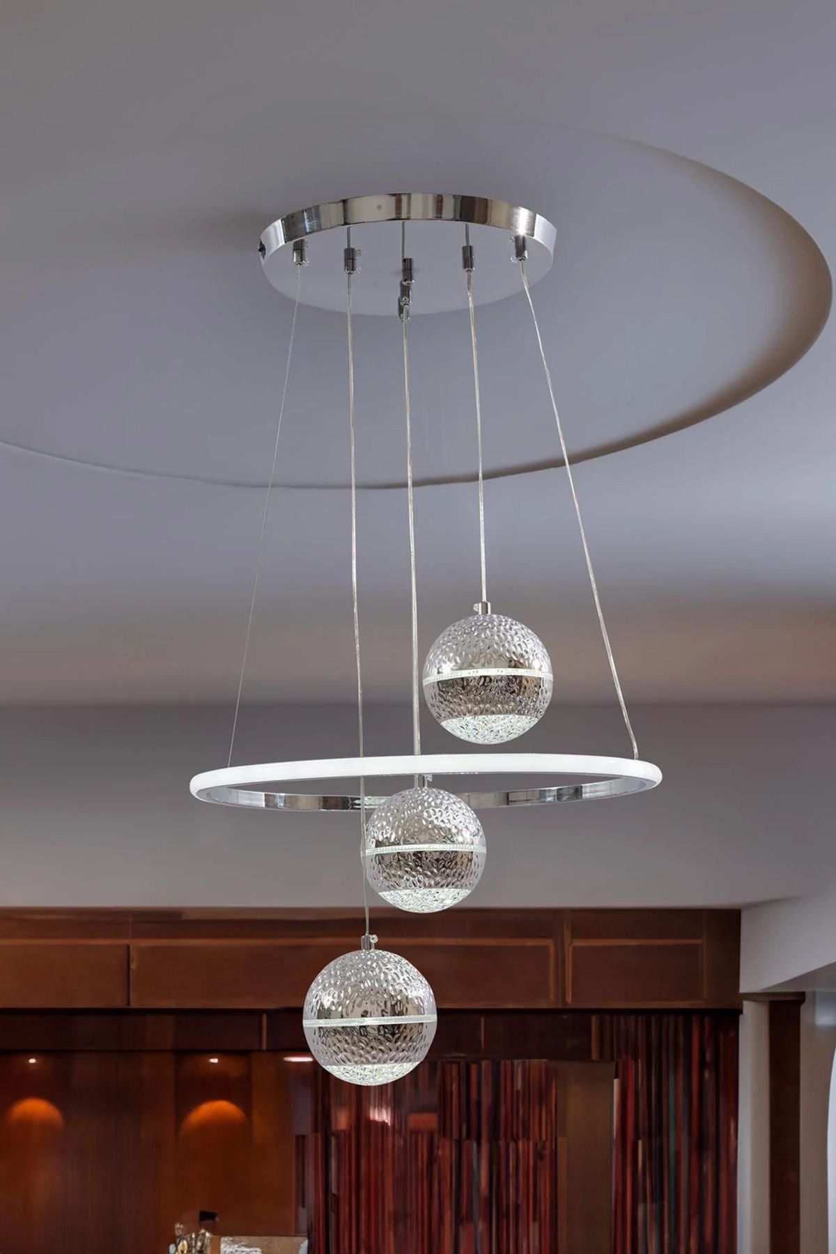 durulight Krom 3 Renk Ledli Lüks Modern Sarkık 3'LÜ Ledli Avize