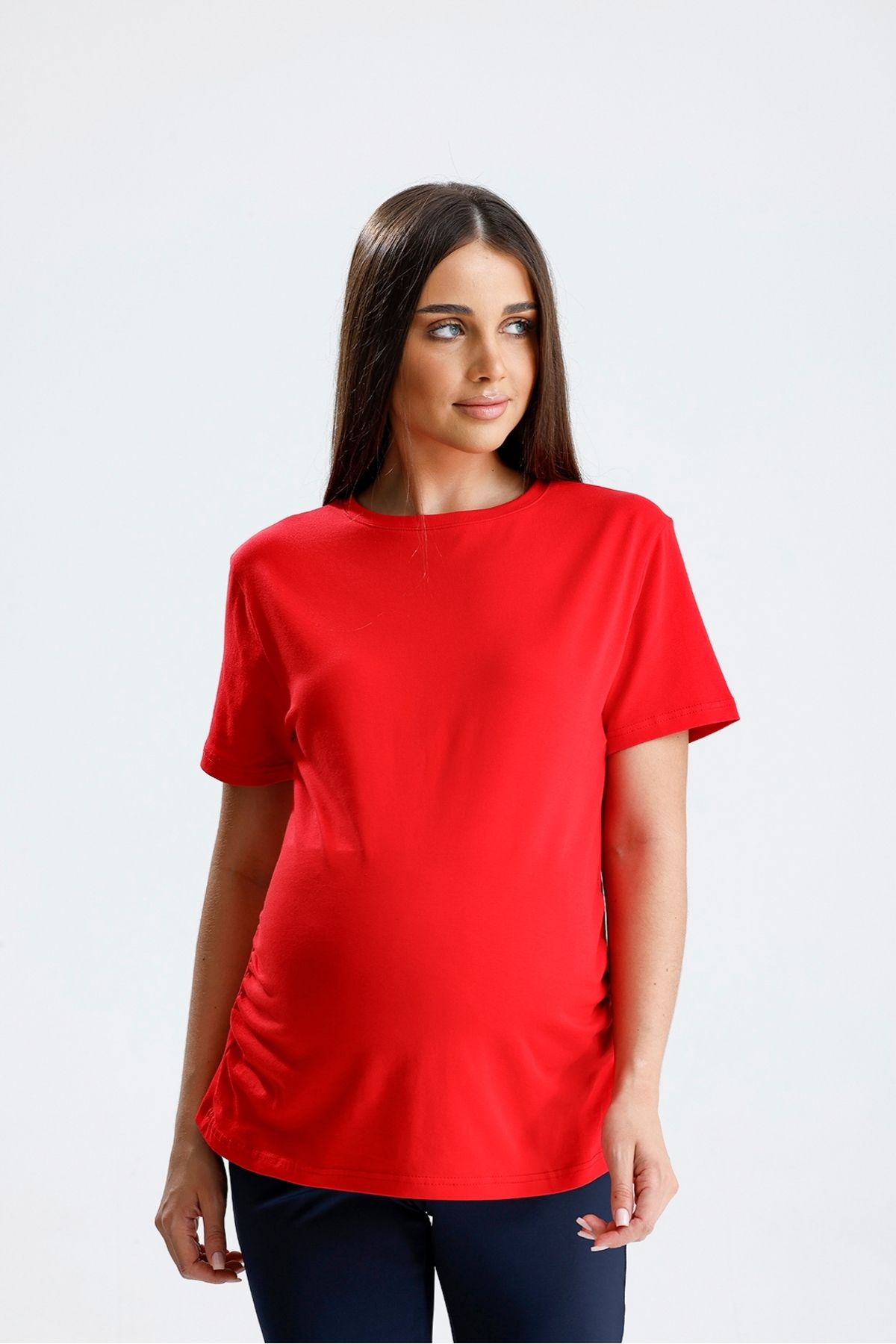 KATLİN MATERNİTY WEAR Hamile Tişört, Bisiklet Yaka Likarali Pamuklu Kumaşı