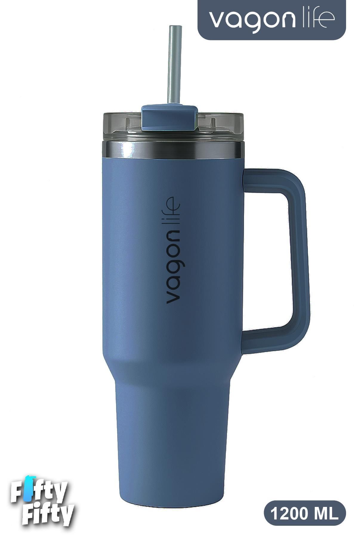 Vagonlife Quencher Cup 1200 ML Pipetli/Rahat İçim Kulplu Paslanmaz Çelik Termos -FFVGN0581200ML