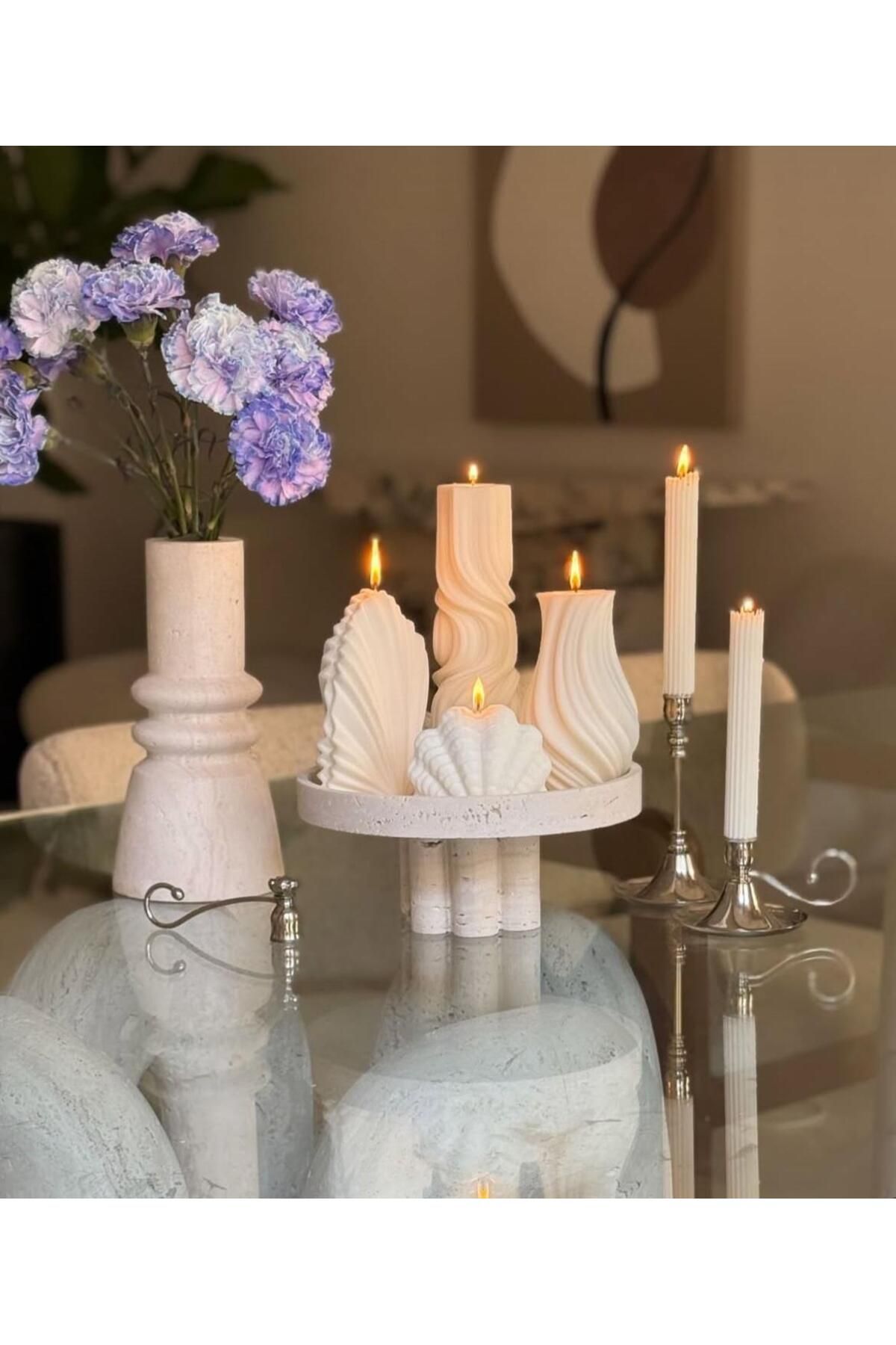 SCA CANDLE Dekoratif Mum Dalga+Palm+Vazo+Deiniz Kabuğu+çizgili şamdan Mum toplam 6 parça