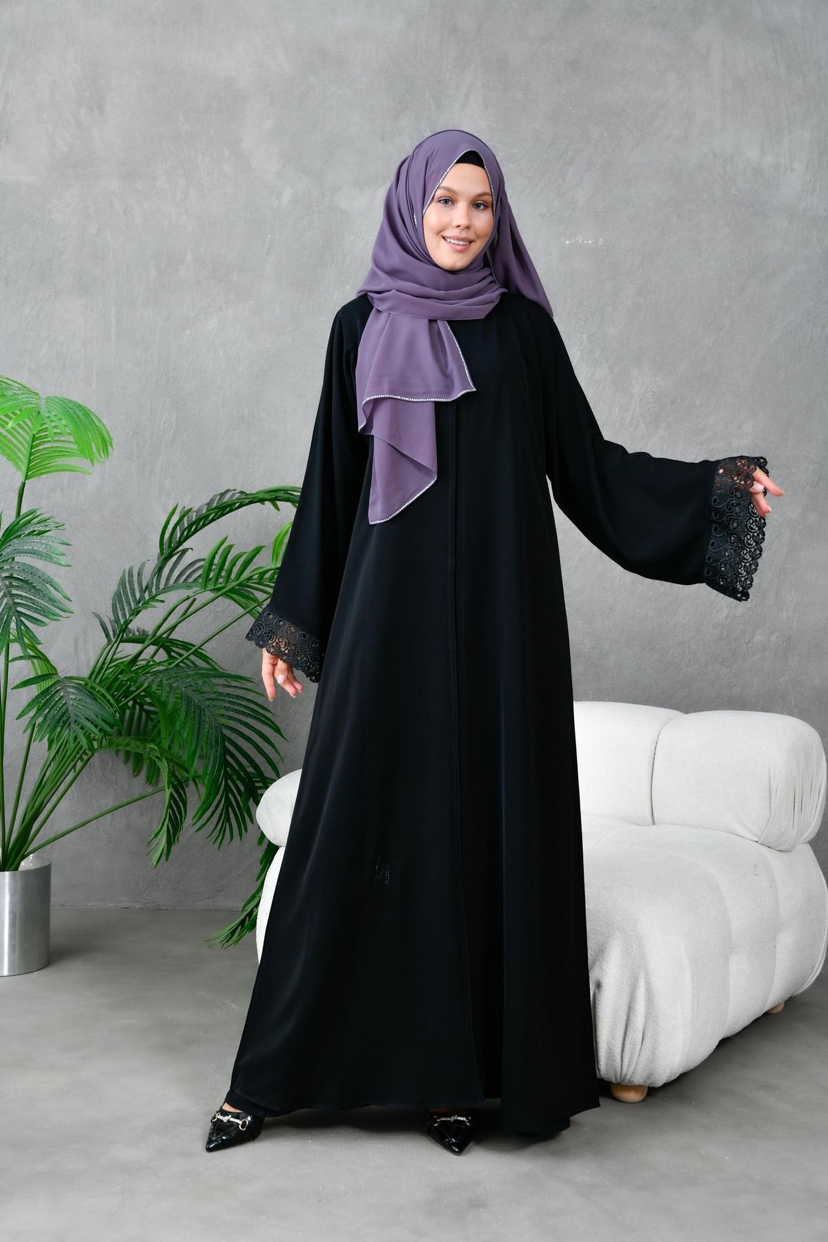 LEYALİ DUBAİ FERACE KOLU DANTELLİ FERACE