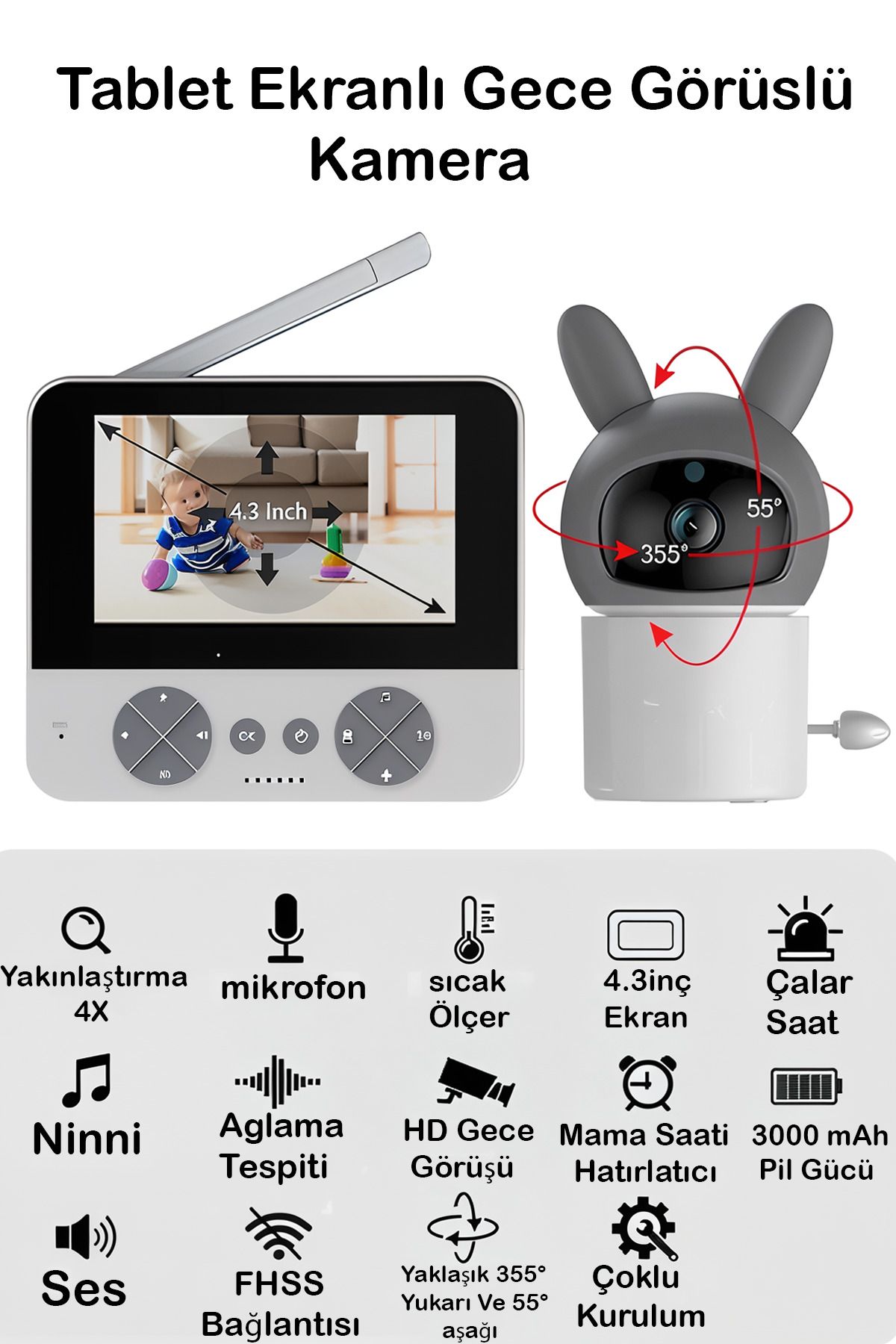nextbuy Tablet Ekranlı Gece Görüşlü Bebek Monitörü Bebek İzleme Kamerası Kontrollü Kablosuz BLM-66