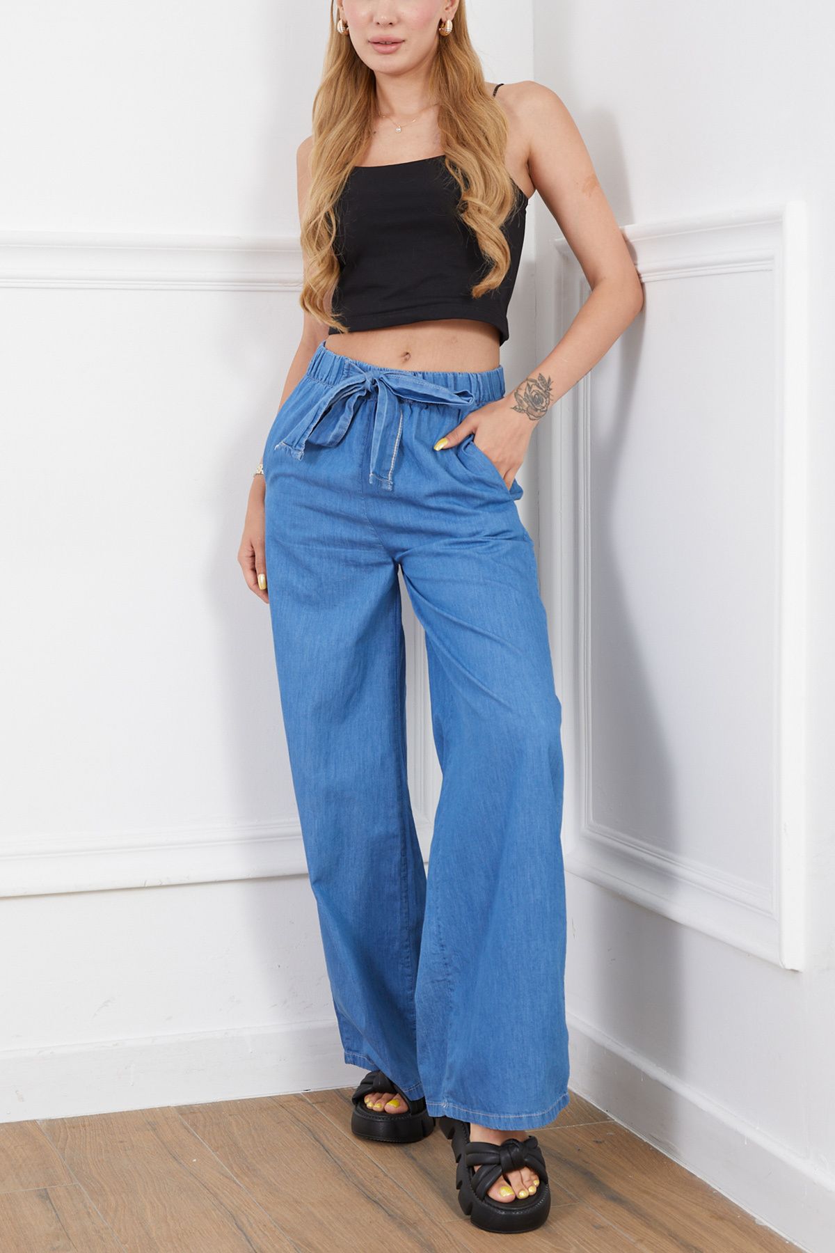 DPARİS Rahat Kesim Beli Lastikli İnce Kot Pantolon