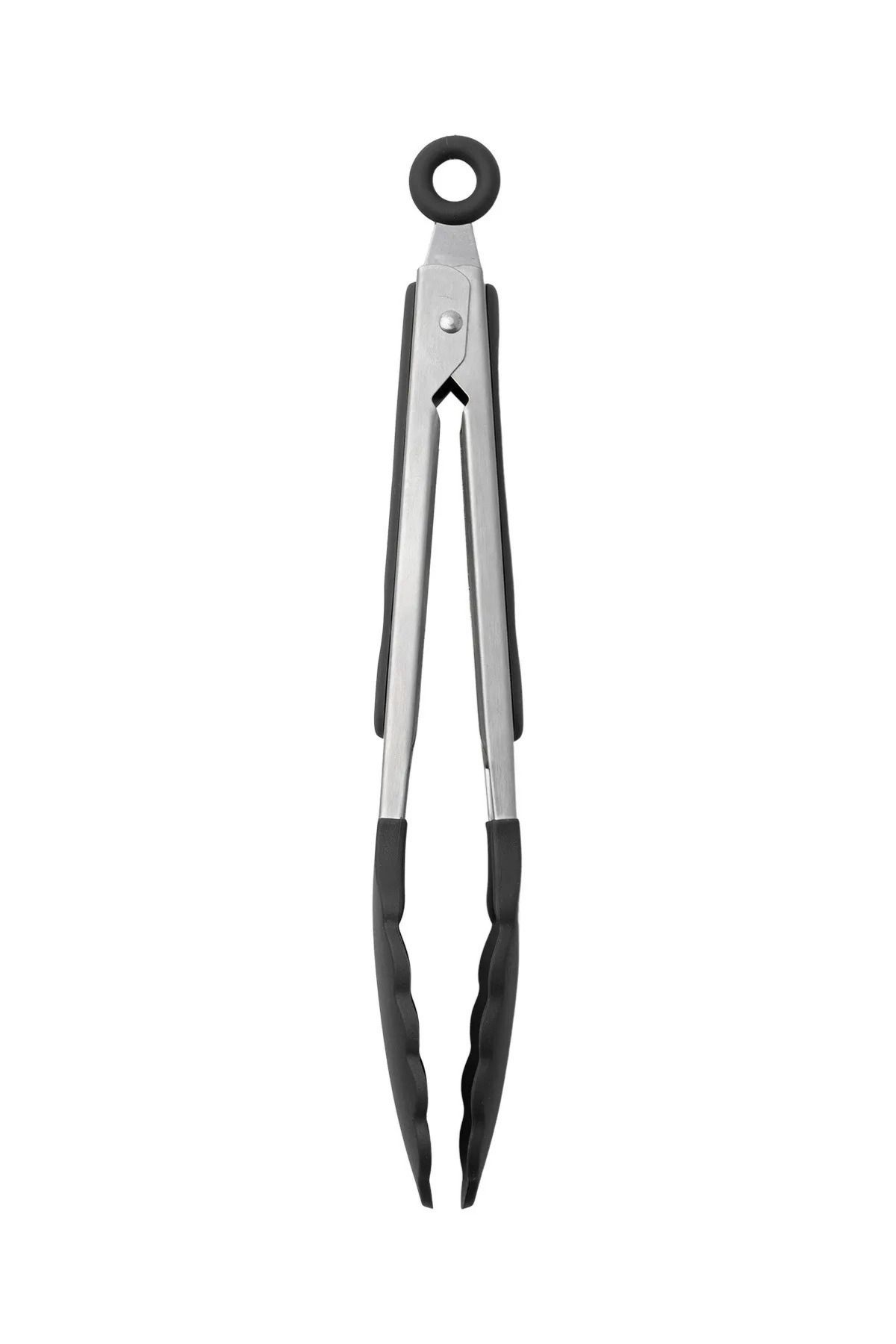 PudraLuna Siyah Silikon Uçlu Metal Maşa Servis, Mangal Ve Kızartma Maşası 23 Cm