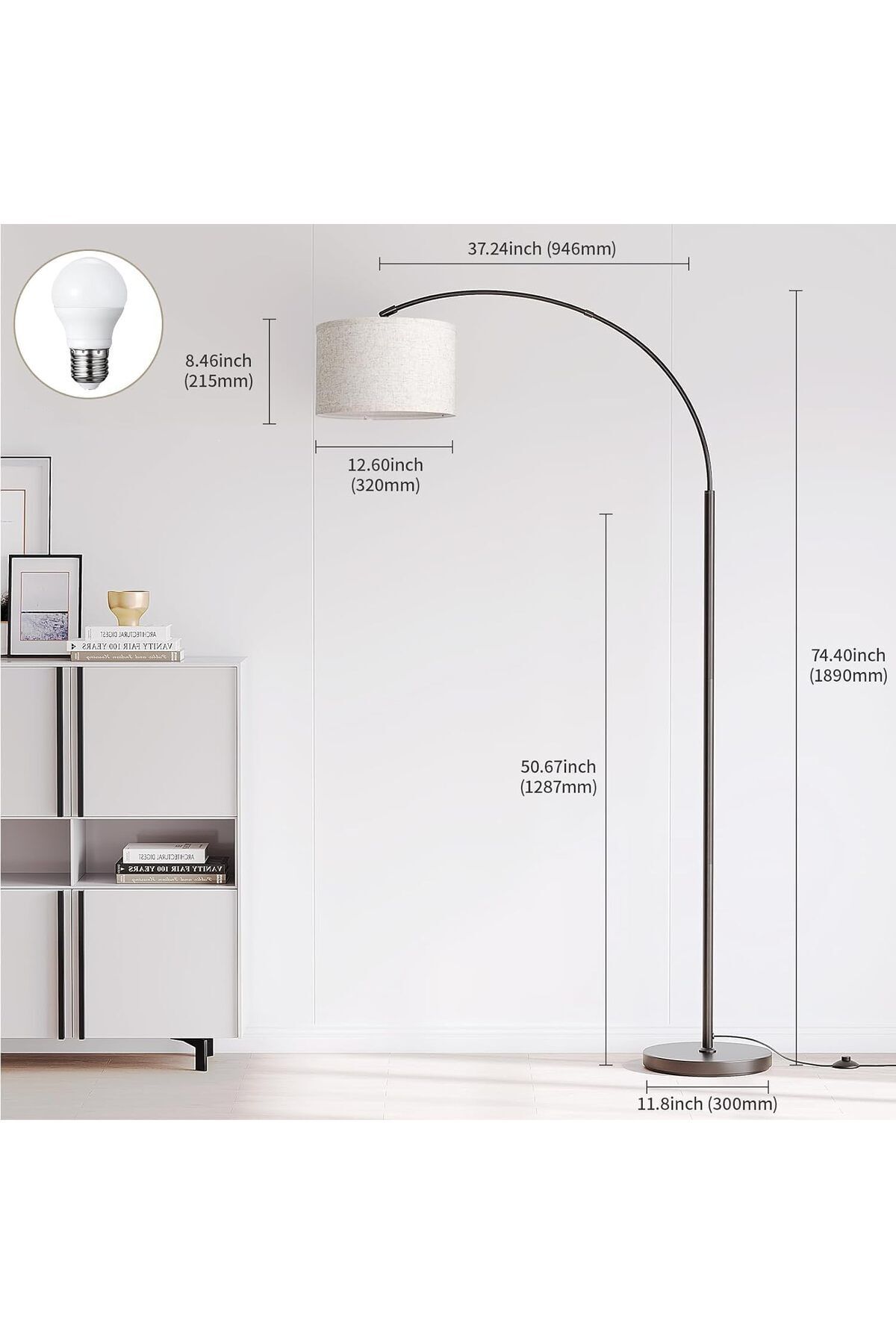 Lumely-Modern Arc Floor Lamp,with Remote Control,Adjustable Angle Lamp Head and Lighting,12W 3 Level 4