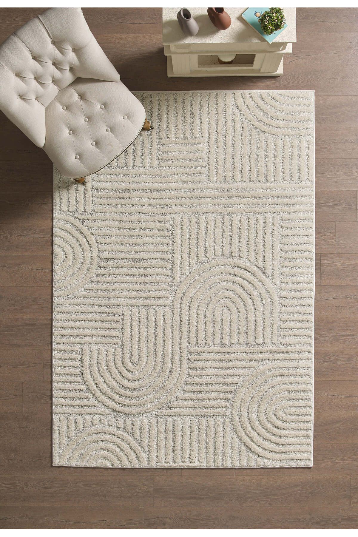 Anaska Home Modern Desen Özel Kesim Halı Salon Halısı Mutfak Halısı Yolluk Krem Halı Kolay Temizlenebilir Halı