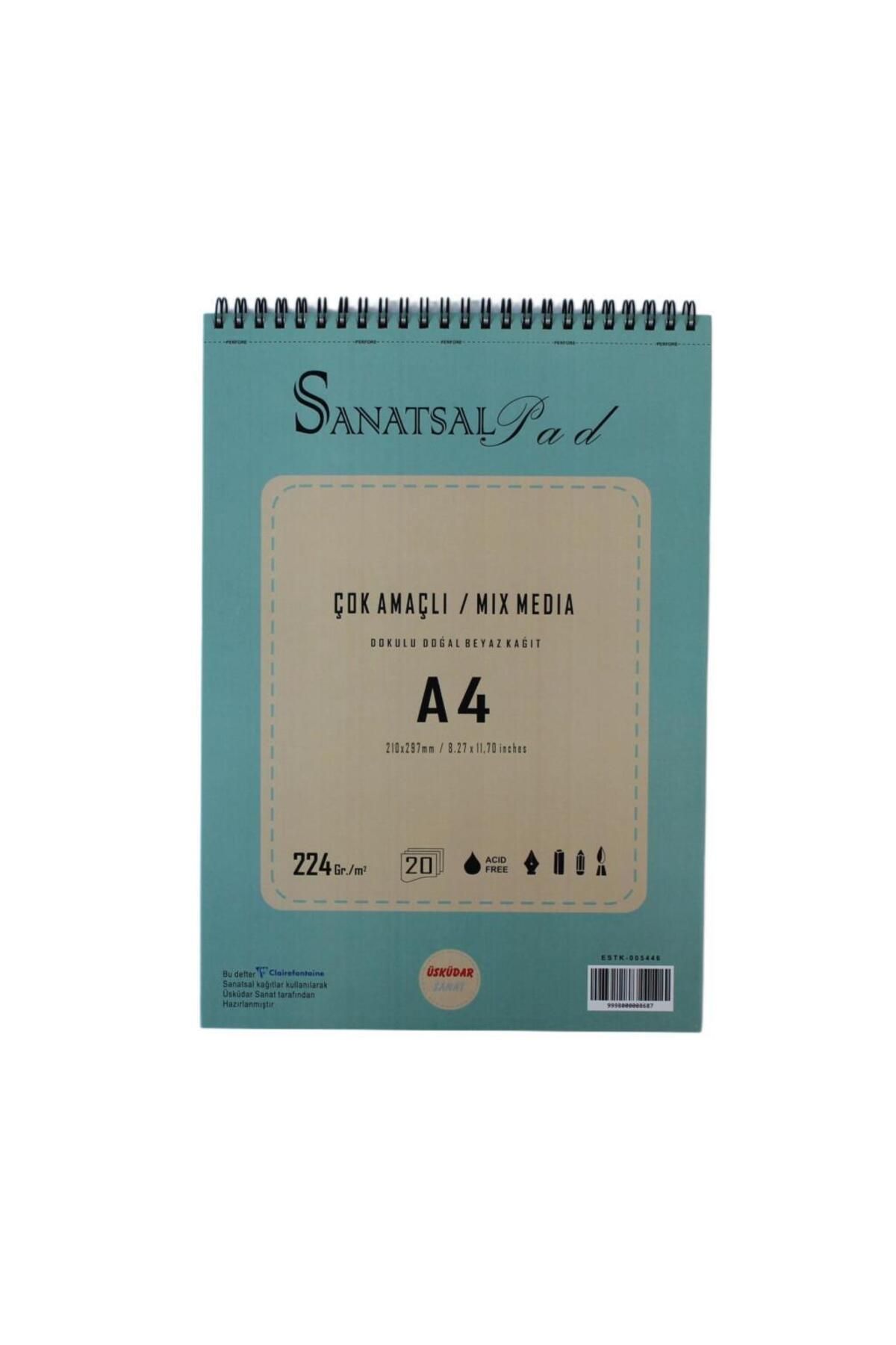 ÜSKÜDAR SANAT Sanatsal Pad Çok Amaçlı Dokulu Resim Defteri A4 224gr 20 Yaprak Spiralli