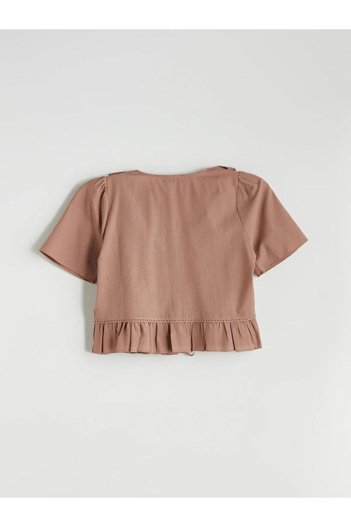 LC Waikiki-Lcw Vision V Neck Front Bow Ruffle Crop Blouse (S5) 6