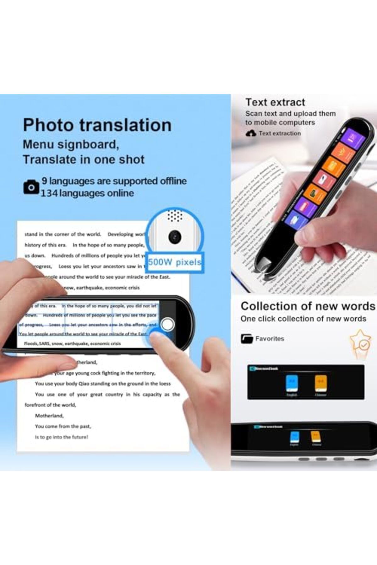 AWH-Translation Pen Scan Reader Pen Text to Speech Device Language Translator Device Support 134 Lan 9