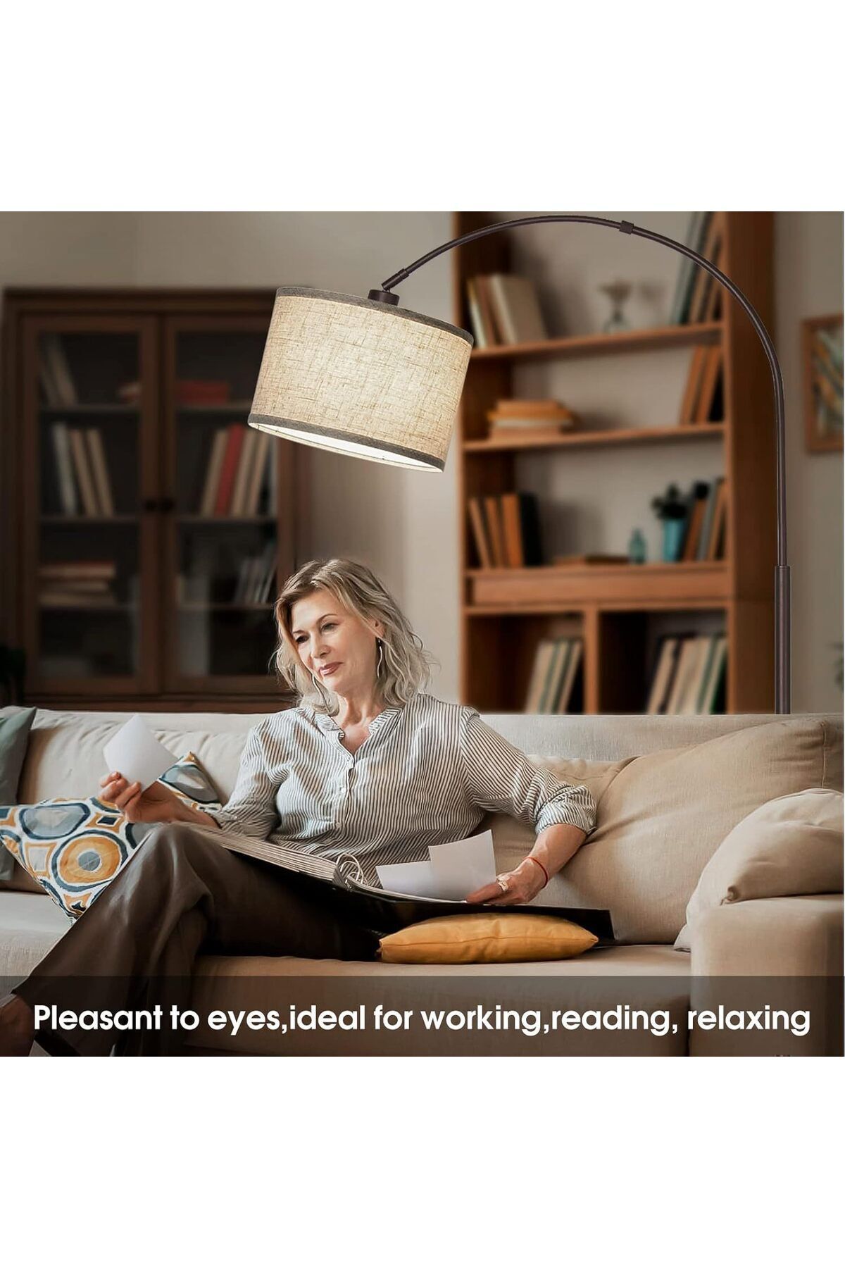 Lumely-Modern Arc Floor Lamp,with Remote Control,Adjustable Angle Lamp Head and Lighting,12W 3 Level 5
