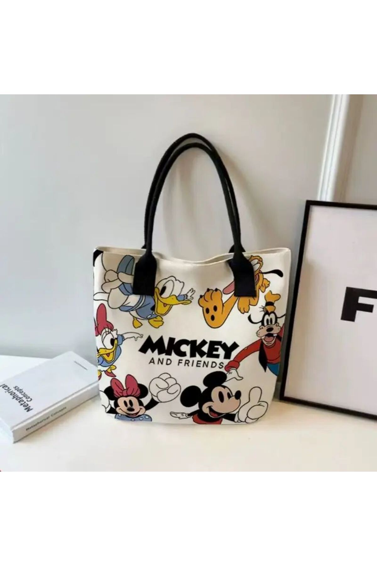 Emre Bebe Mickey ve Arkadaşları Baskılı Fermuarlı Kanvas Omuz Çantası - Disney Temalı Günlük Çanta