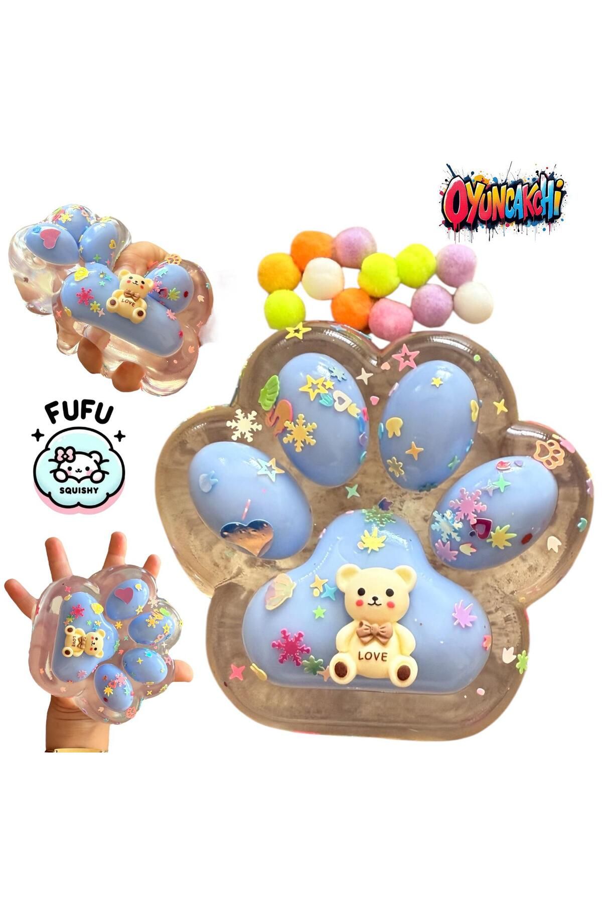 tmtoysandmore Sevimli Dev Squishy Kedi Pati Sıkma 11 Cm Pullu Fufu Sukuşi Şeffaf Bebek Mavisi