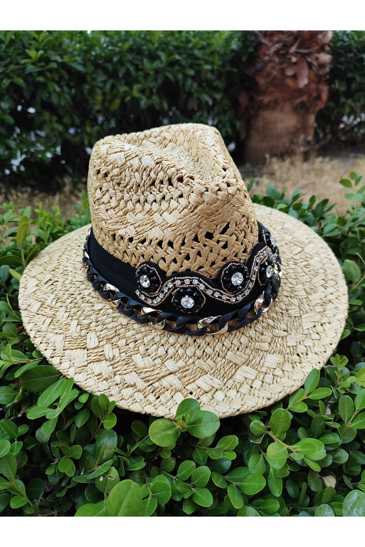 SAHRA BEACHWEAR Kadın Plaj Şapkası, Hasır Şapka, Handmade Tasarım Şapka, Yazlık Şapka , Kovboy Şapkası