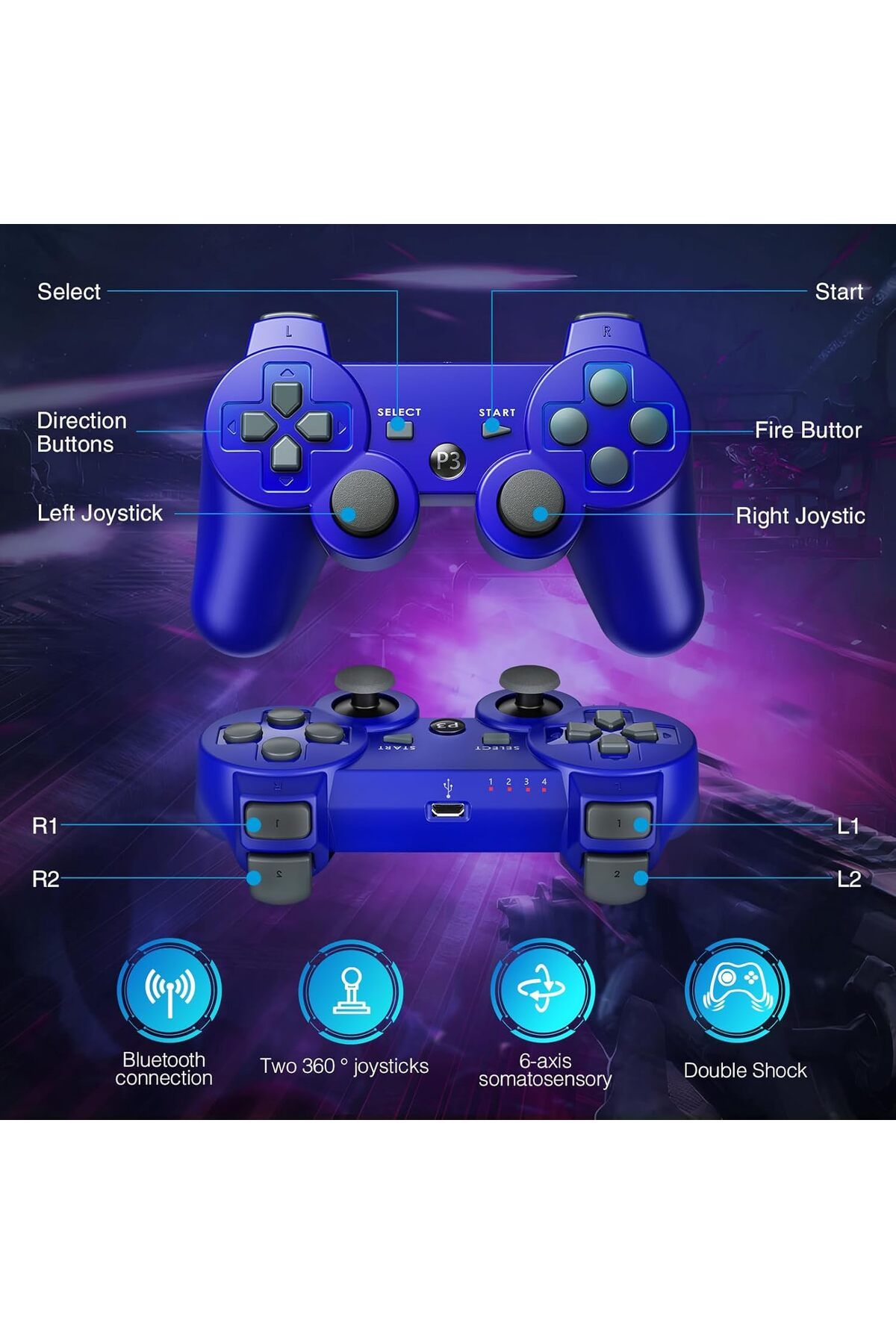 rexa-PS-3 Wireless Controller with High Performance Upgraded Joystick Rechargeable Battery 3