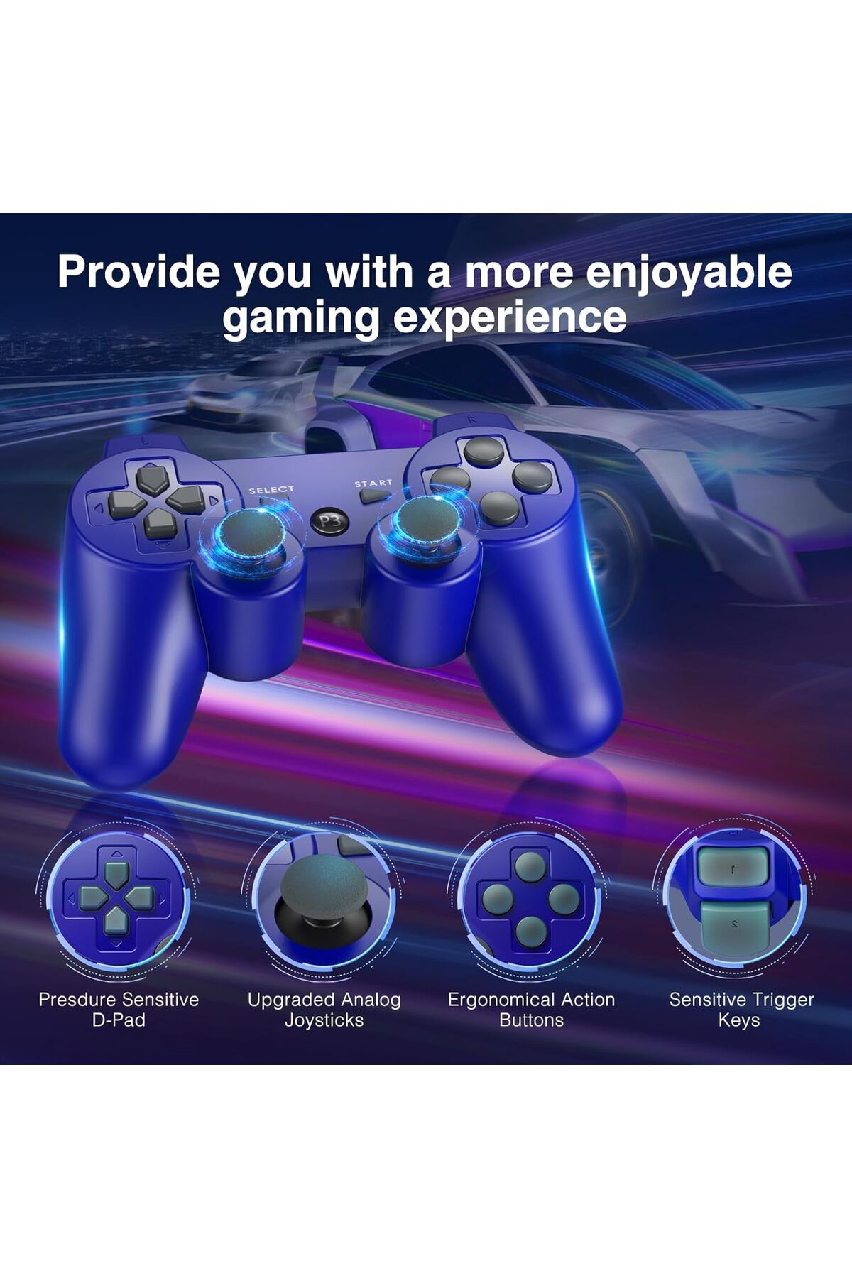 rexa-PS-3 Wireless Controller with High Performance Upgraded Joystick Rechargeable Battery 6