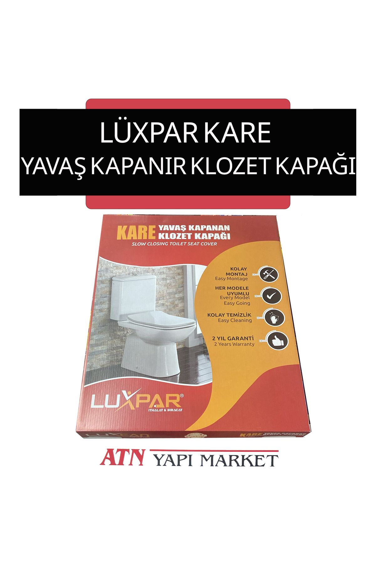 LÜXPAR Lüxpar Kare Yavaş Kapanan Klozet Kapağı – Sessiz Kapanır, Kolay Montaj, Kare Klozet Uyumlu