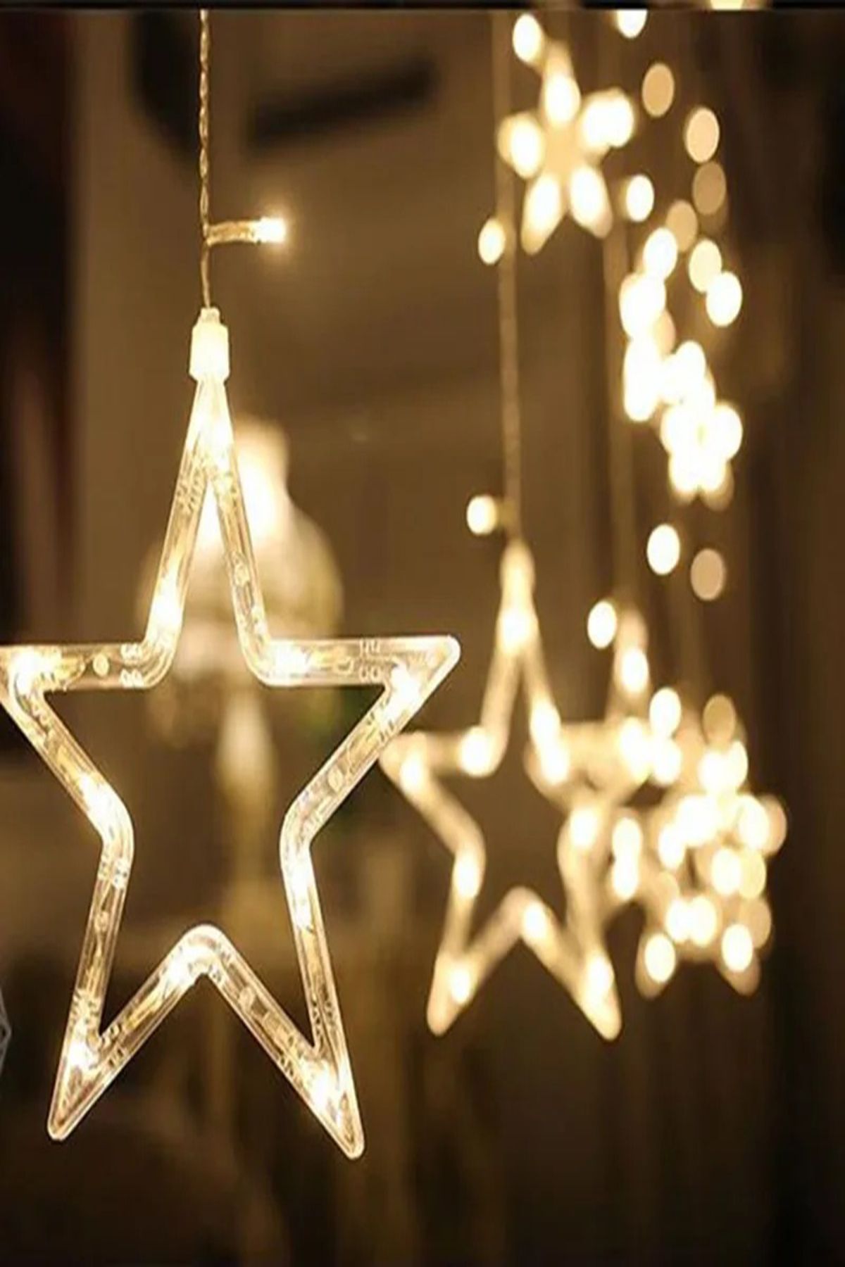 Tor Store 12 Led Yıldızlı 8 Modlu Animasyonlu Fişli Dekoaratif Saçaklı Aydınlatma Noel Perde Led (3 Metre)