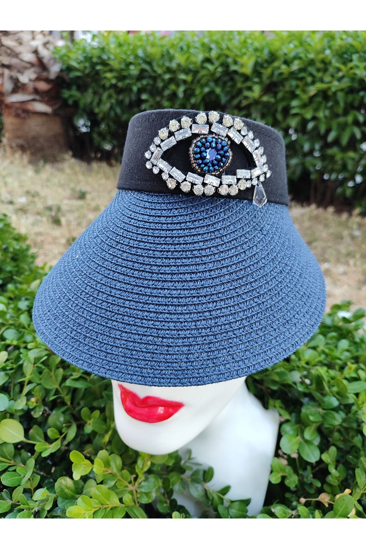 SAHRA BEACHWEAR Kadın Plaj Şapkası, Hasır Şapka, Handmade Tasarım Şapka, Yazlık Şapka , Vizör