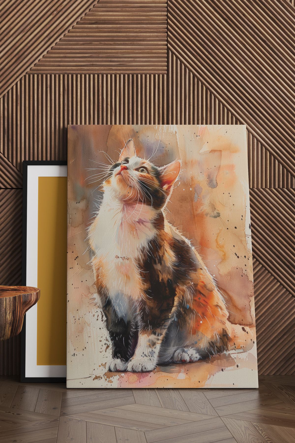 SELMIRA Sulu Boya Görünümlü Kedi Kanvas Tablo