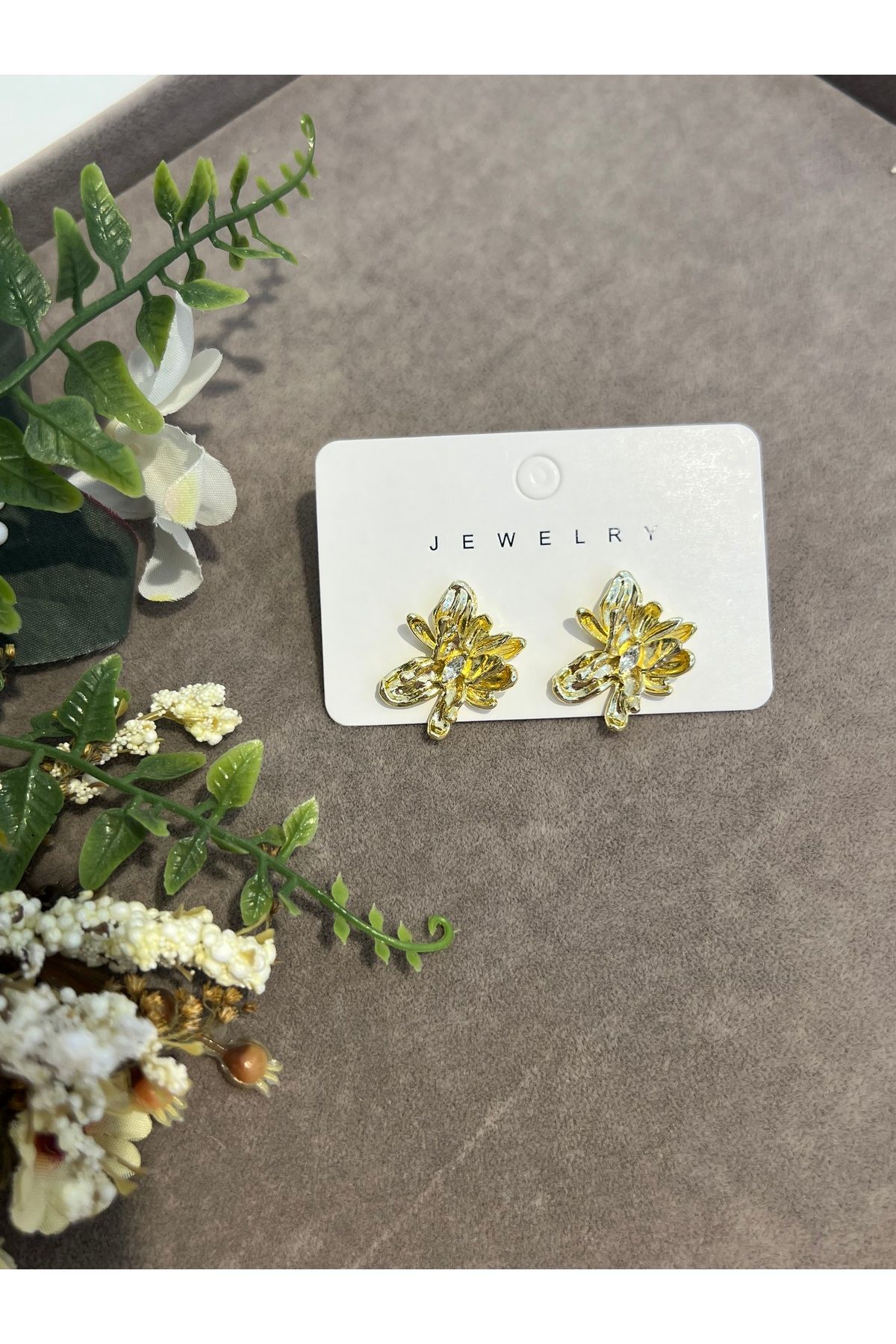 BEREN KILIÇ Gold Dokulu Lotus Çelik Küpe