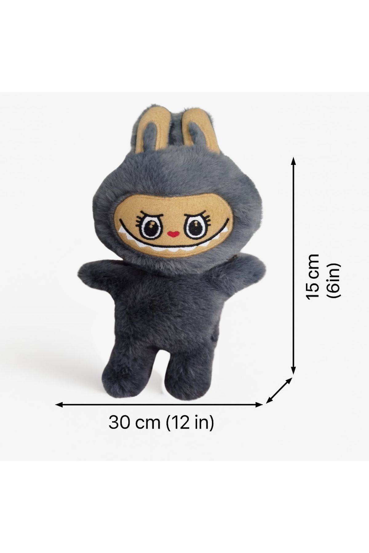 Hediye Deposu Labubu Peluş Oyuncak 30 cm – Sevimli ve Yumuşacık Karakter Oyuncak Gri