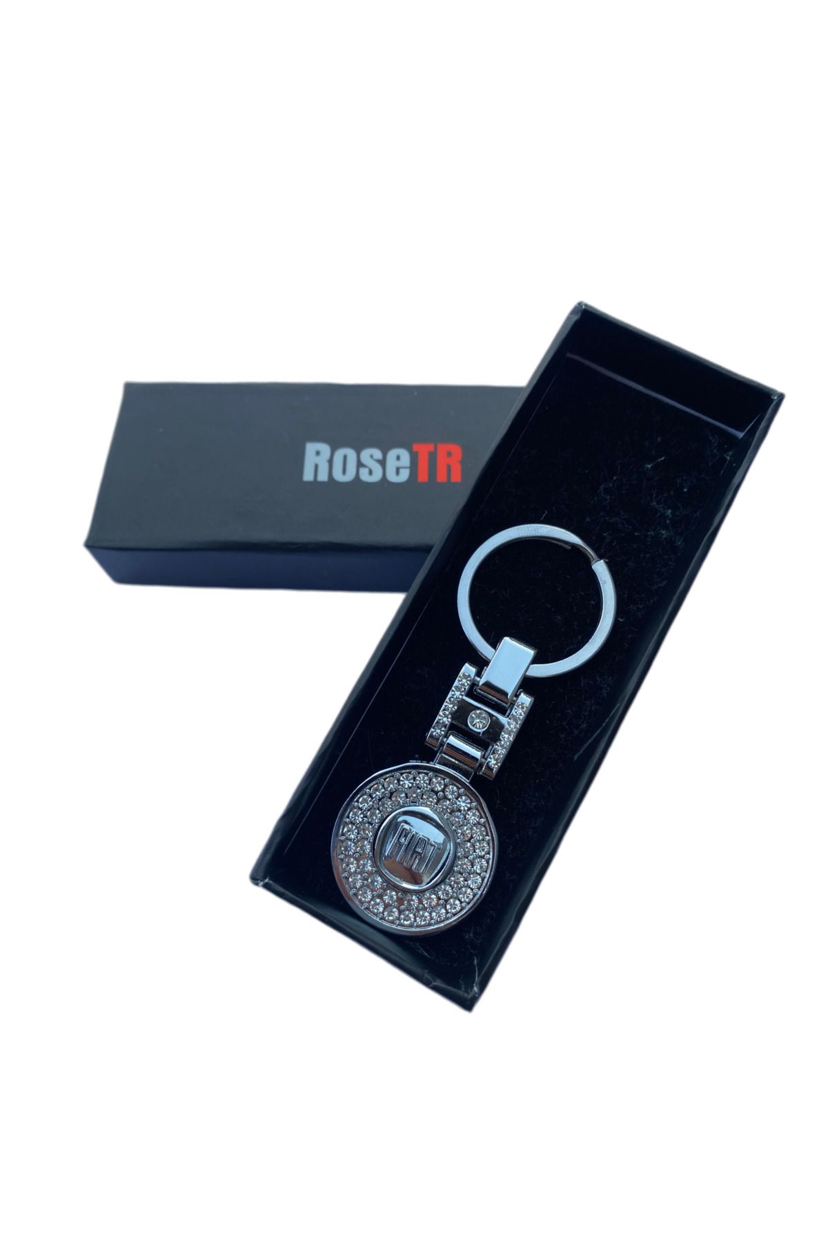 RoseTR Fiat İle Uyumlu Lüks Taşlı Metal Anahtarlık Aksesuar Fiat 500 Egea Linea