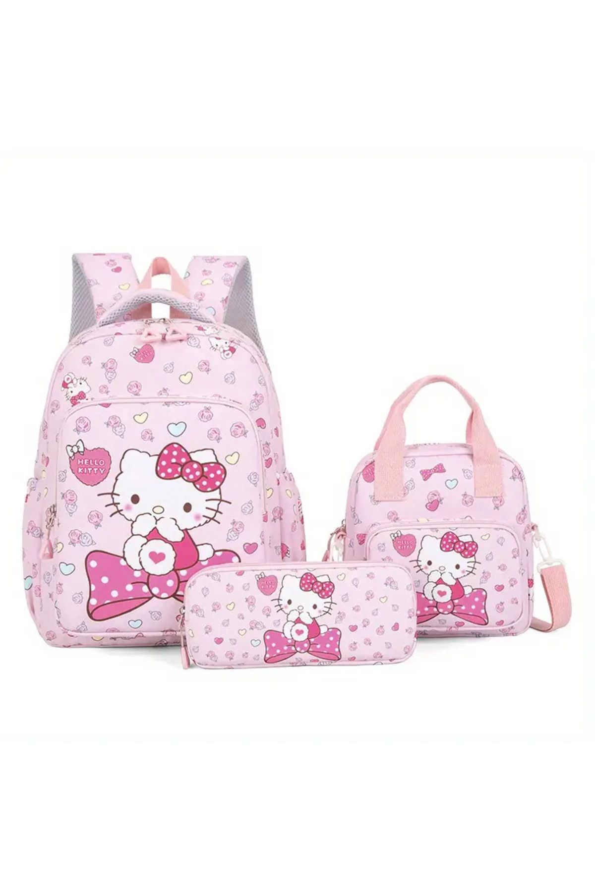 ada çanta kırtasiye Hello Kitty figürlü 3 lü çocuk sırt çantası seti (sırt çantası / beslenme çantası/kalemlik) AD89331