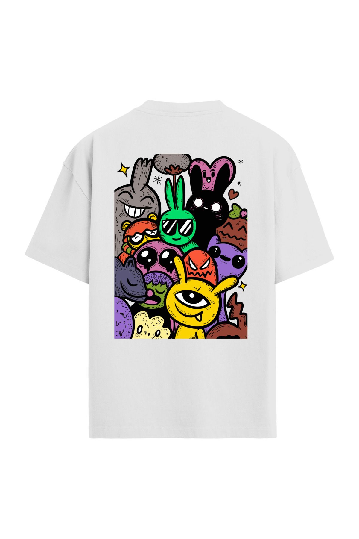 Colermi Renkli Tavşan Karakterli Sırt Baskılı Oversize T-Shirt