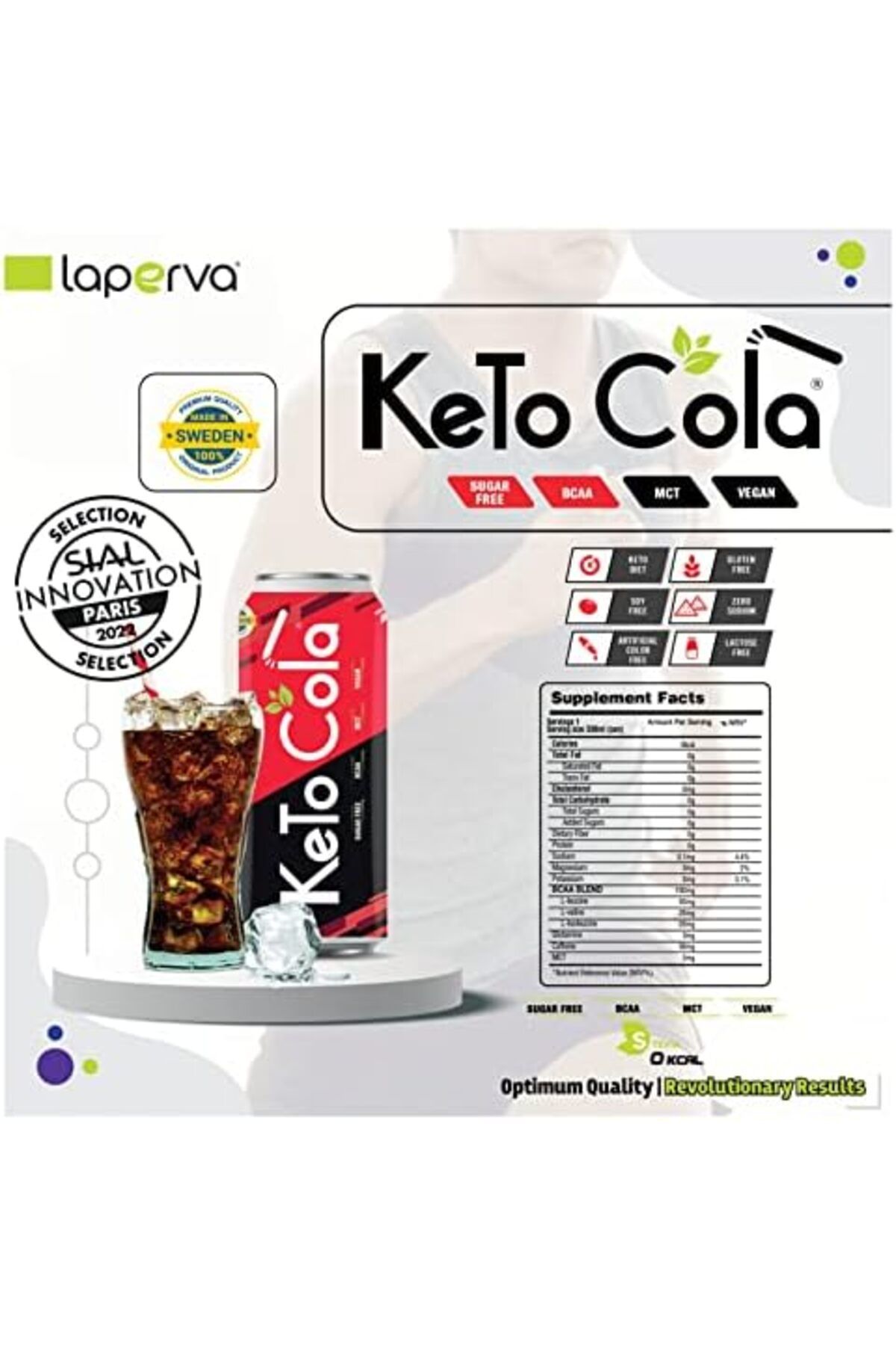 Laperva-Keto Cola Vegan Freindly Zero Calorie Cola, 330ml, Contains 5 mg MCT & BCAAs, 2