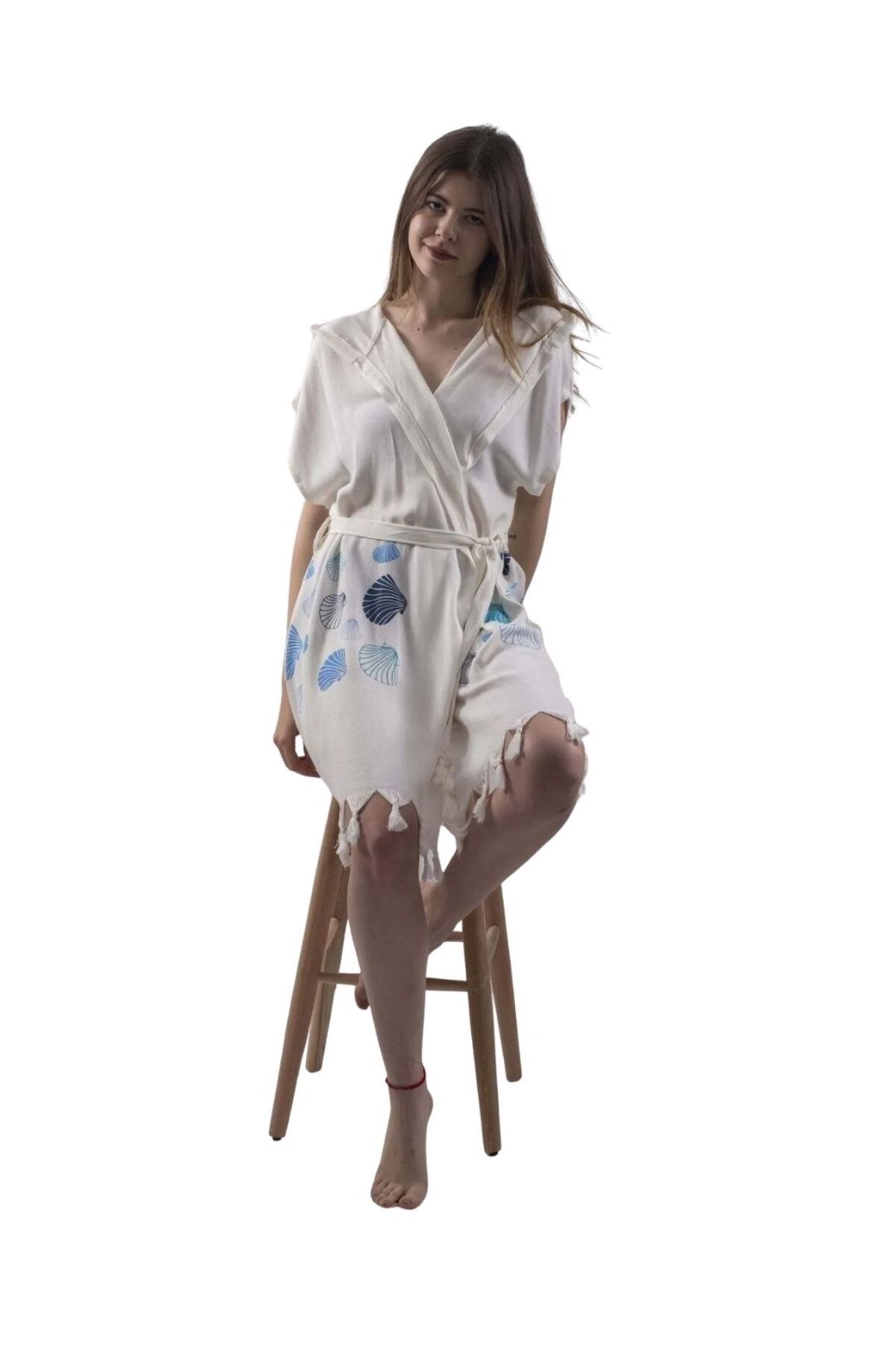 Luppio Kapüşonlu Beachwear %100 Pamuklu Desenli Plaj Kimono