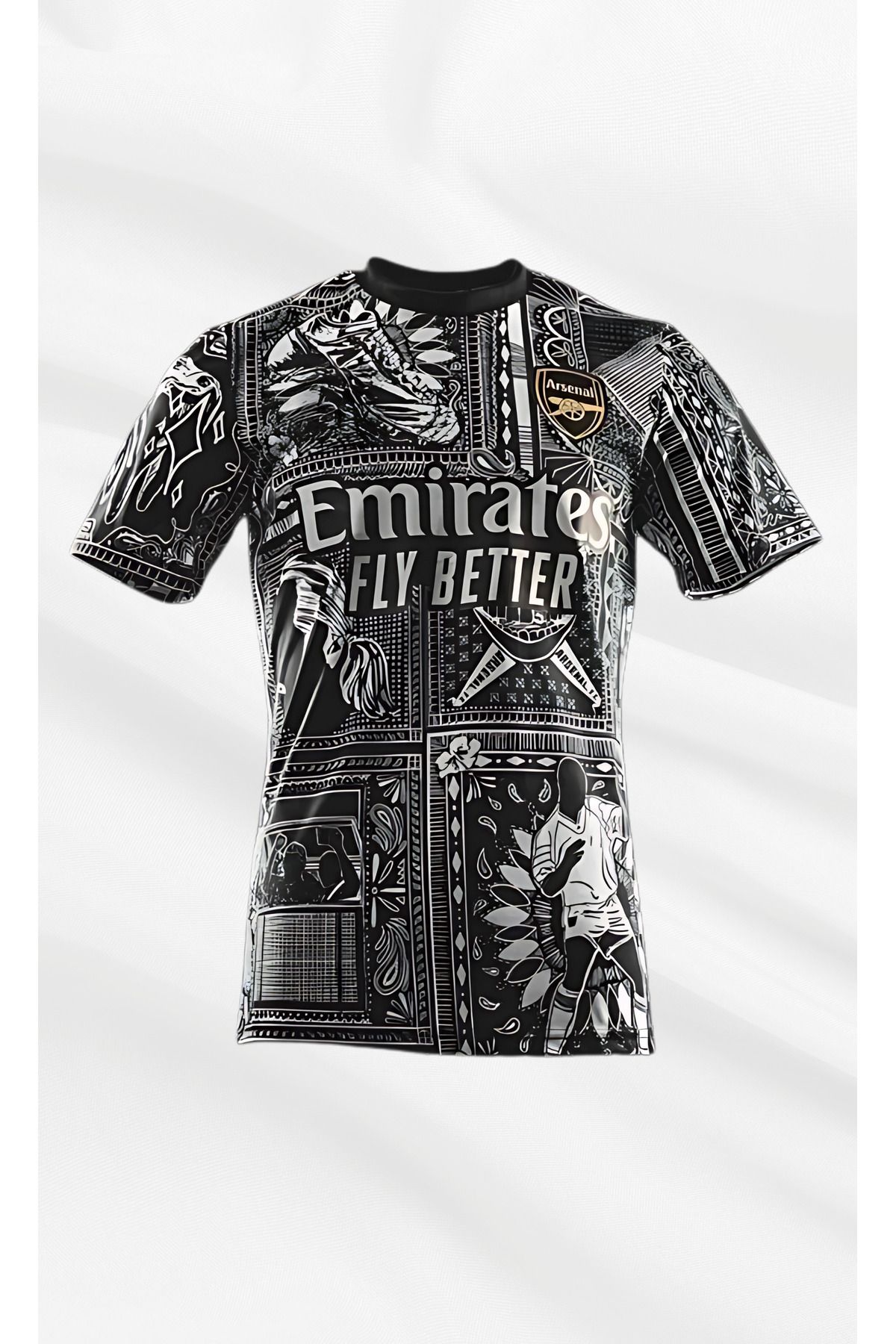LUNA SPOR Arsenal Özel Koleksiyon Siyah Beyaz Bandana Desenli Taraftar Forma -