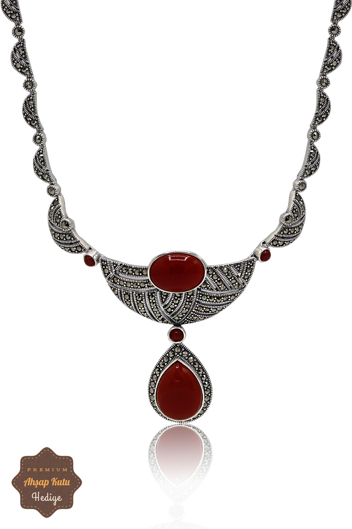 Midyat Nurtaş Gümüş Akik Taşlı Sallantılı Damla Model Markazit Taşlı Gümüş Kadın Gerdanlık 201024271