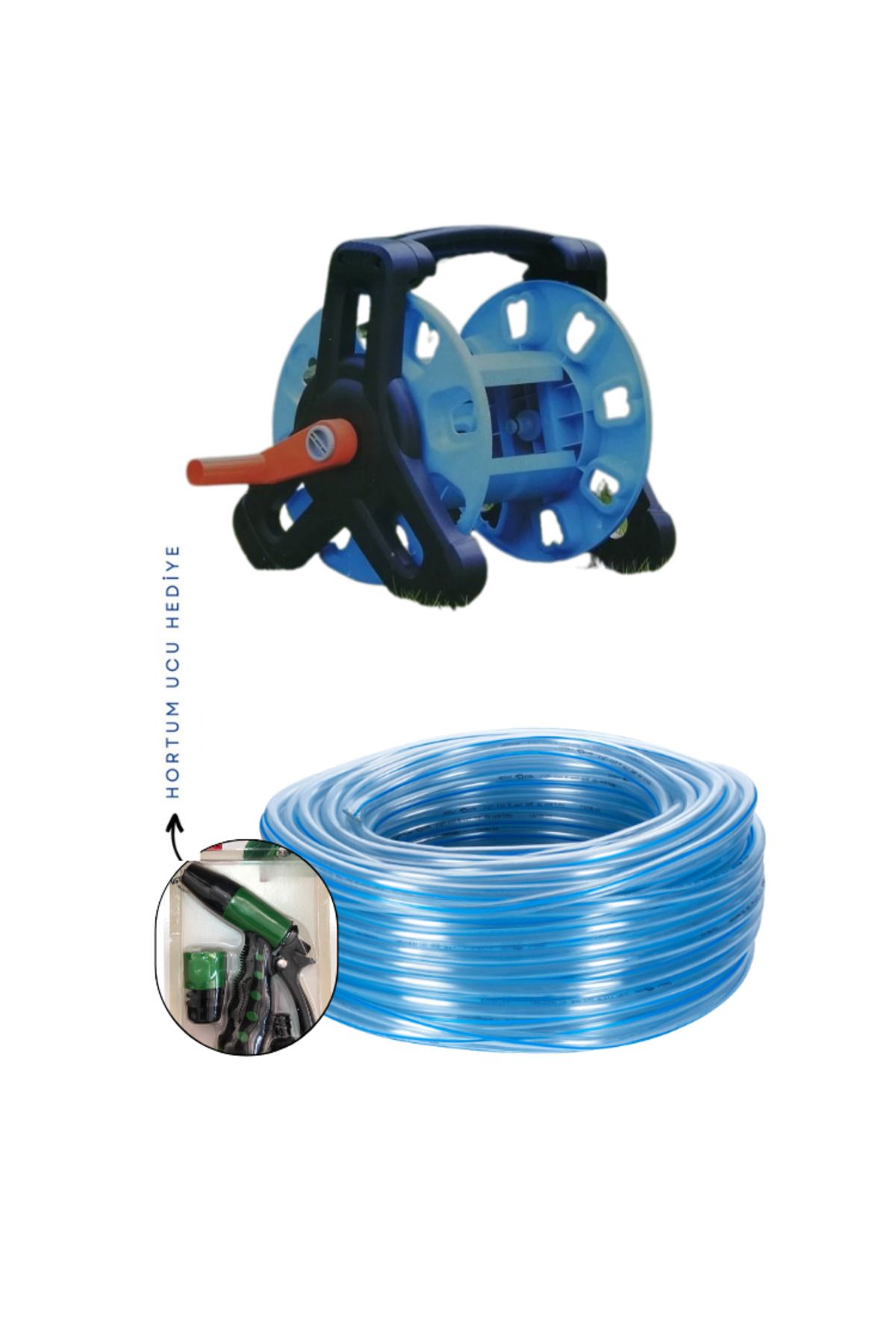 taflan Tf6230 Hortum Makarası, Şeffaf Silikonlu Hortum 1/2" 15 Mt Ve 2 Fonk. Uç