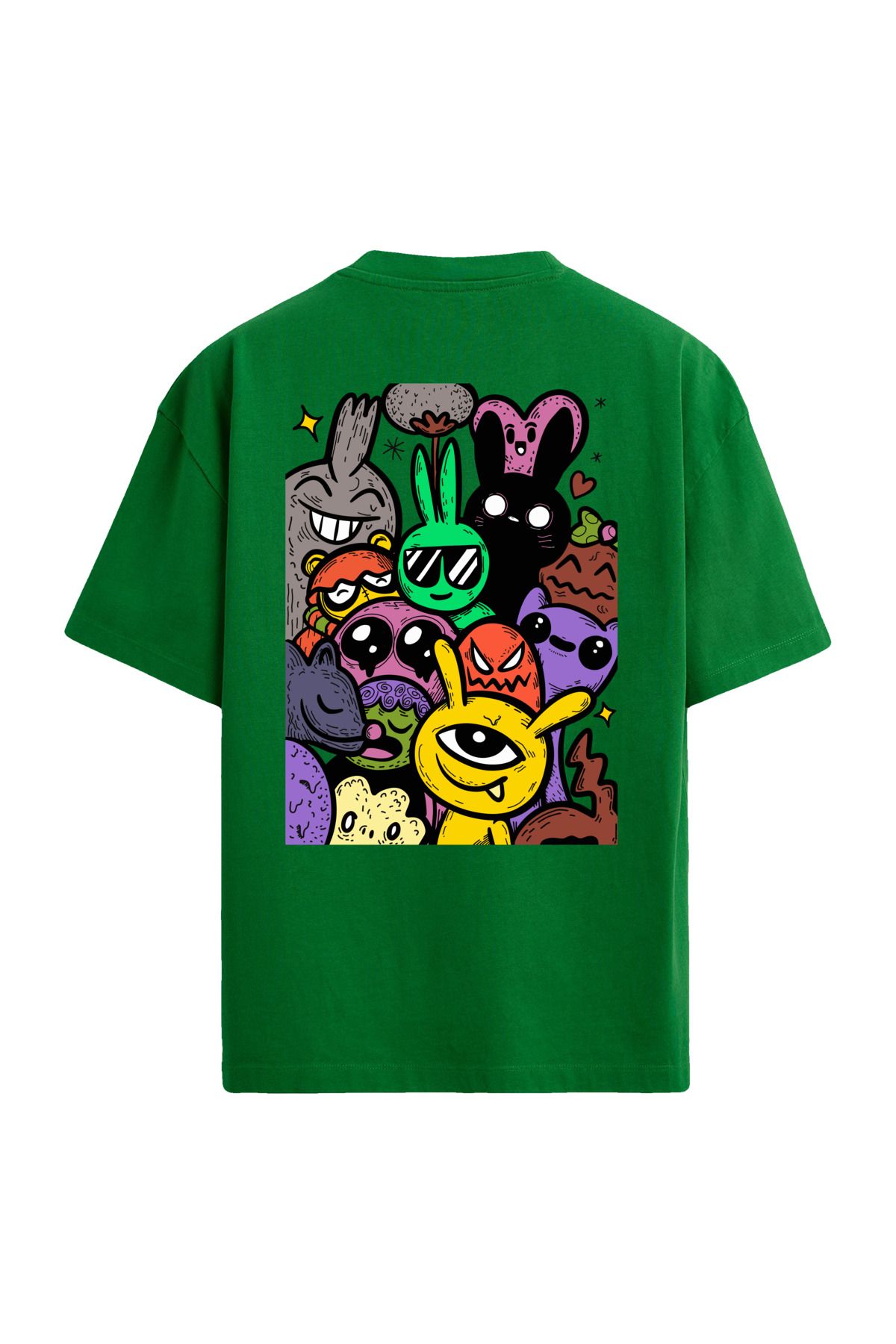 Colermi Renkli Tavşan Karakterli Sırt Baskılı Oversize T-Shirt