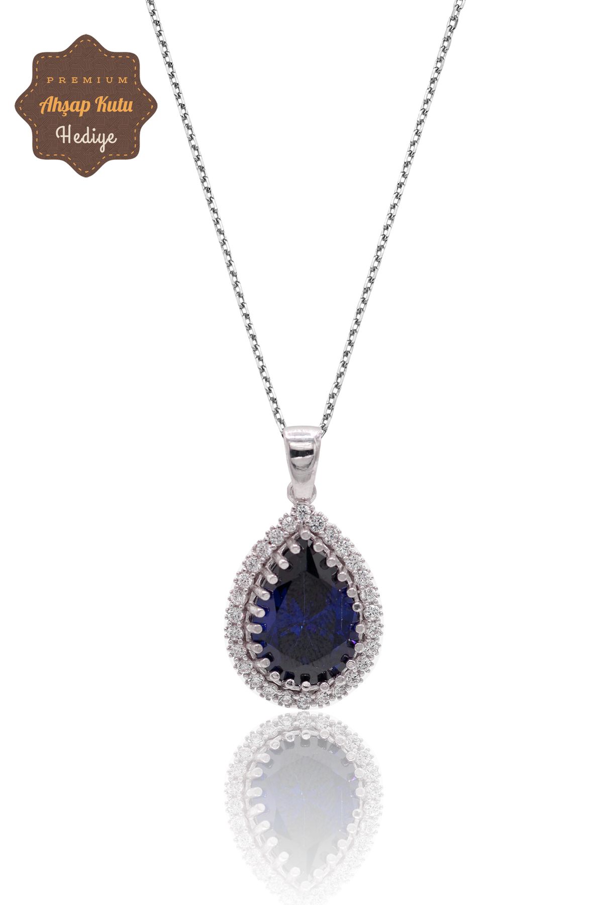 Midyat Nurtaş Gümüş Safir Taşlı Damla Model 925 Ayar Gümüş Kadın Kolye 201024307