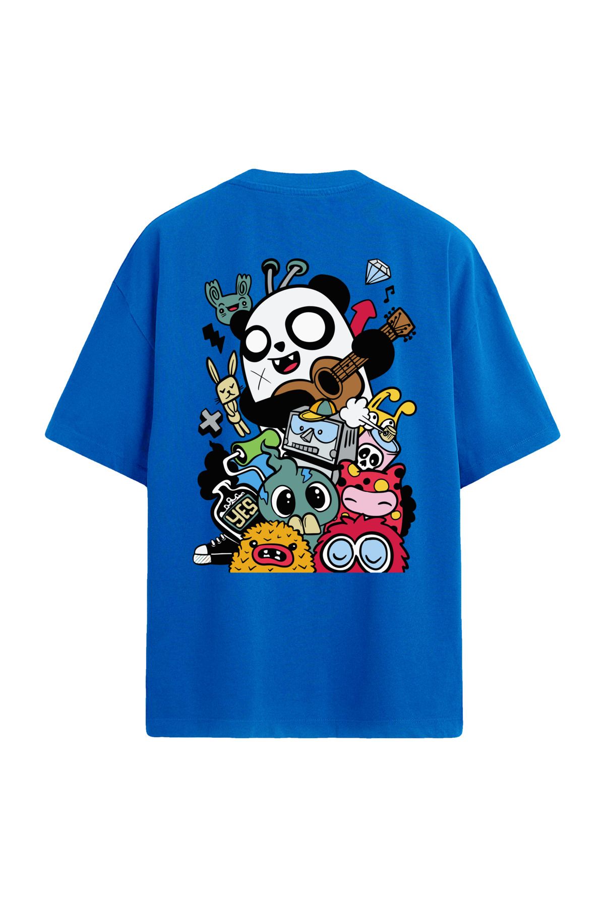 Colermi Panda ve Karakterler Sırt Baskılı Oversize T-Shirt