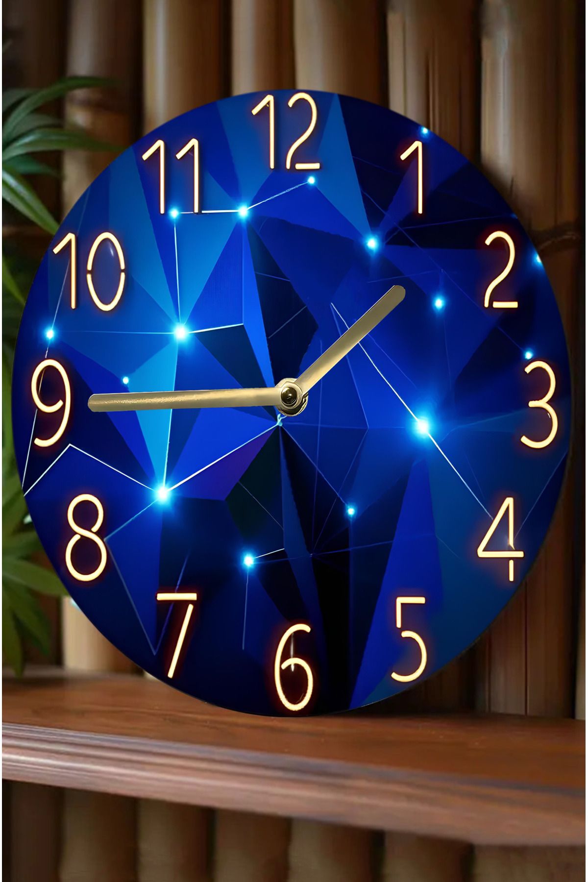 kutuTR 💎 Mavi Geometrik Taş Desenli 3D Görünümlü MDF Duvar Saati – | Modern & Işıltılı Tasarım sdw304
