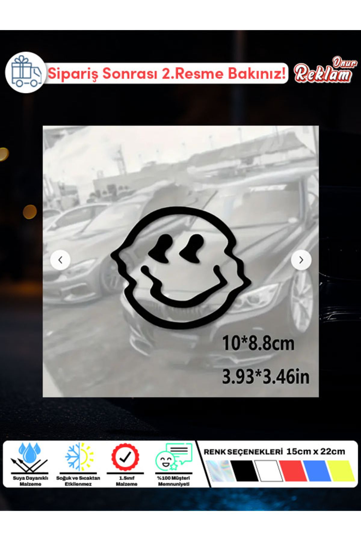 Onur Reklam Dalgalı Çizimli Smiley Sticker – Araba & Laptop Etiketi 10x8.8 cm