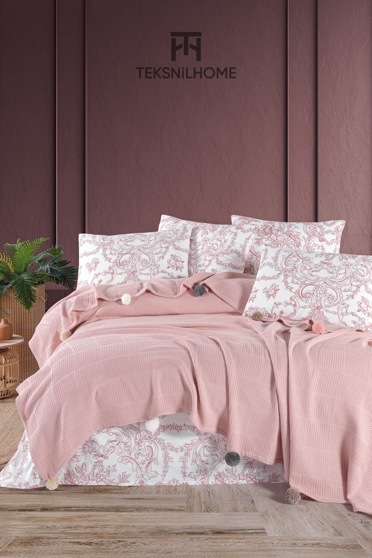 TeksNil Home %100 Pamuklu Oslo Çift Kişilik Pike Takımı (Çarşaf,Pike,Yastık Kılıfı)