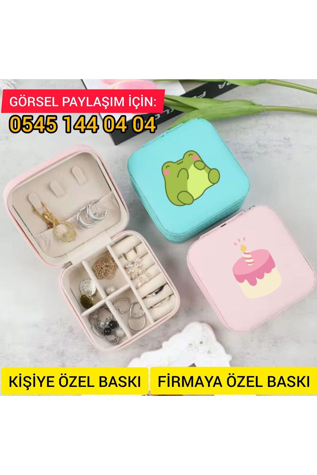 TAVGA Kişiye Özel Baskı Mini Mücevher Takı Kutusu - Kolye, Yüzük, Küpe Düzenleyici Takı Çantası