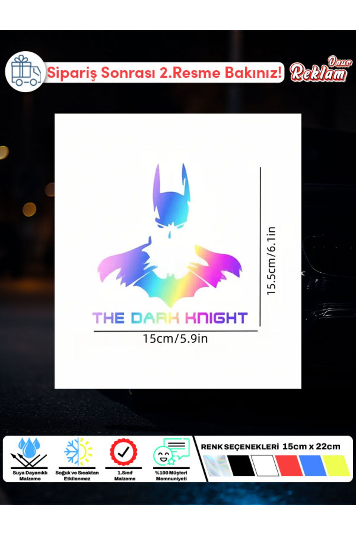 Onur Reklam Batman Sticker – The Dark Knight Hologram Etiket 15x15.5 cm Araba Camı Sticker