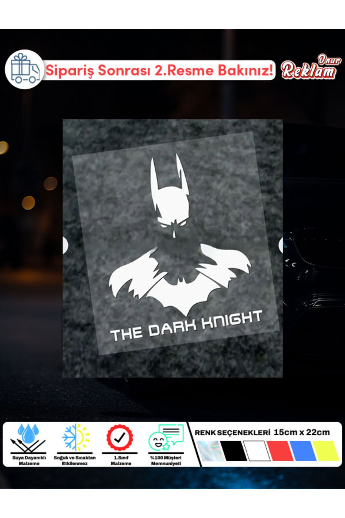 Onur Reklam Batman Sticker – The Dark Knight Hologram Etiket 15x15.5 cm Araba Camı Sticker