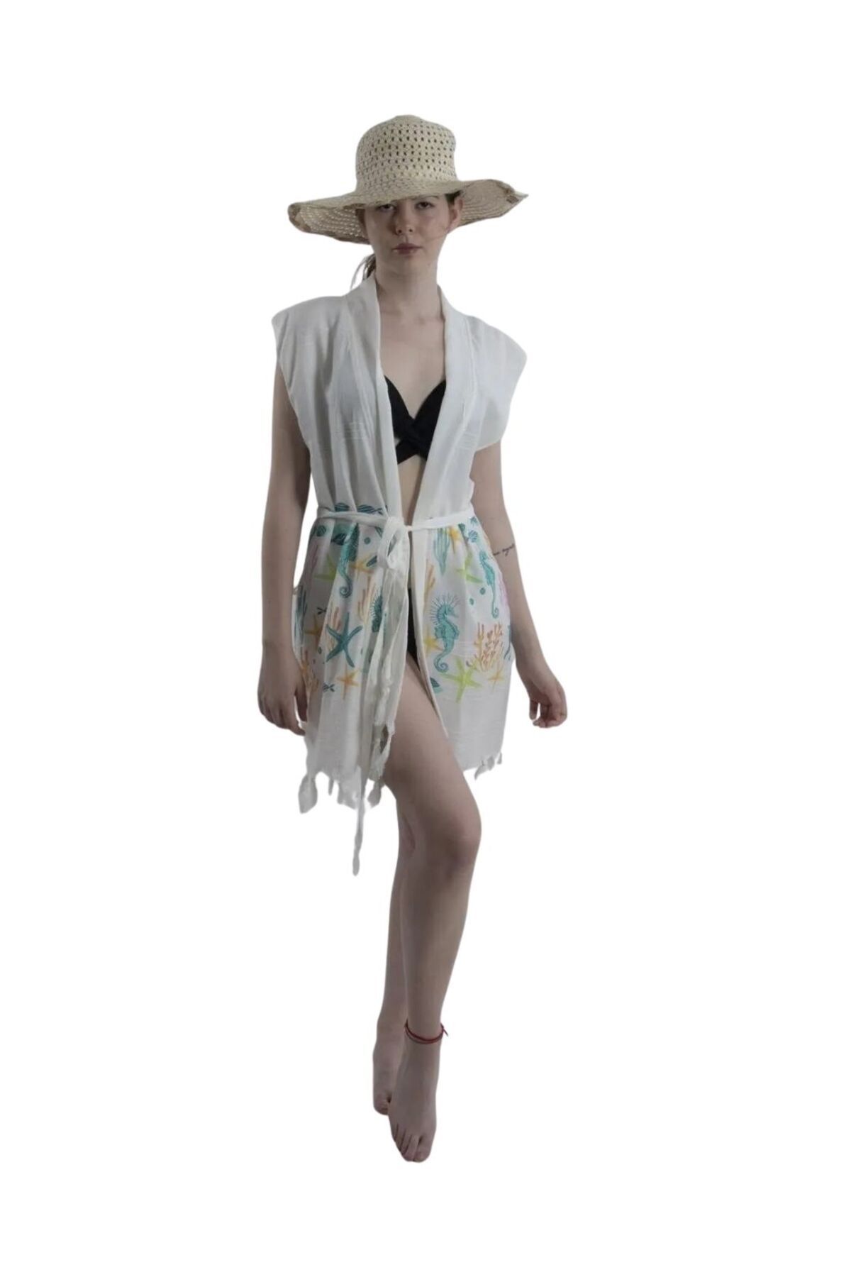 Luppio Kapüşonlu Beachwear %100 Pamuklu Desenli Plaj Kimono