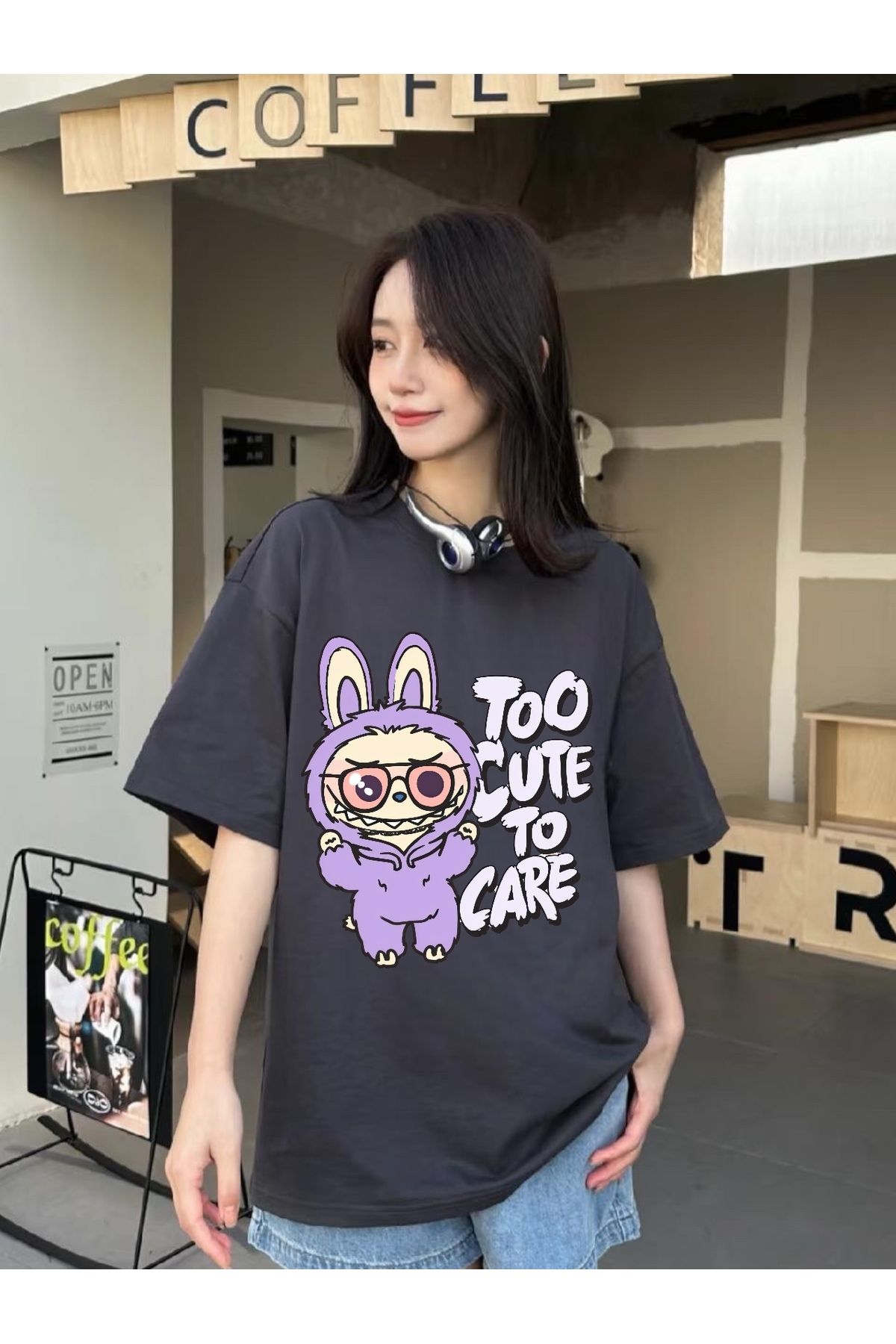 Minga London Füme Labubu Lilac Baskılı Oversize Tshirt -Minga London