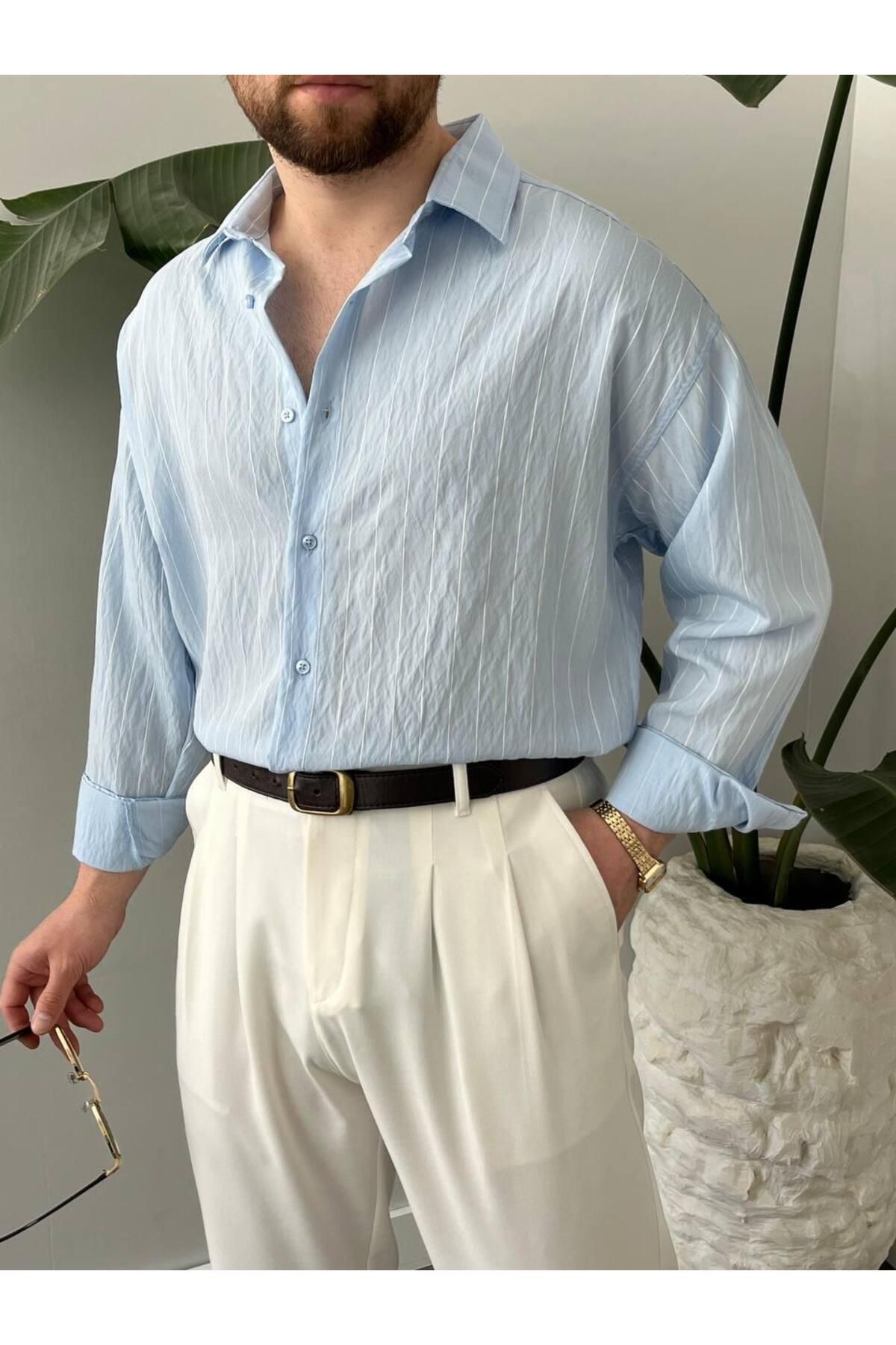 MODA BEBE MAVİ ÇİZGİLİ İNCE GÖMLEK