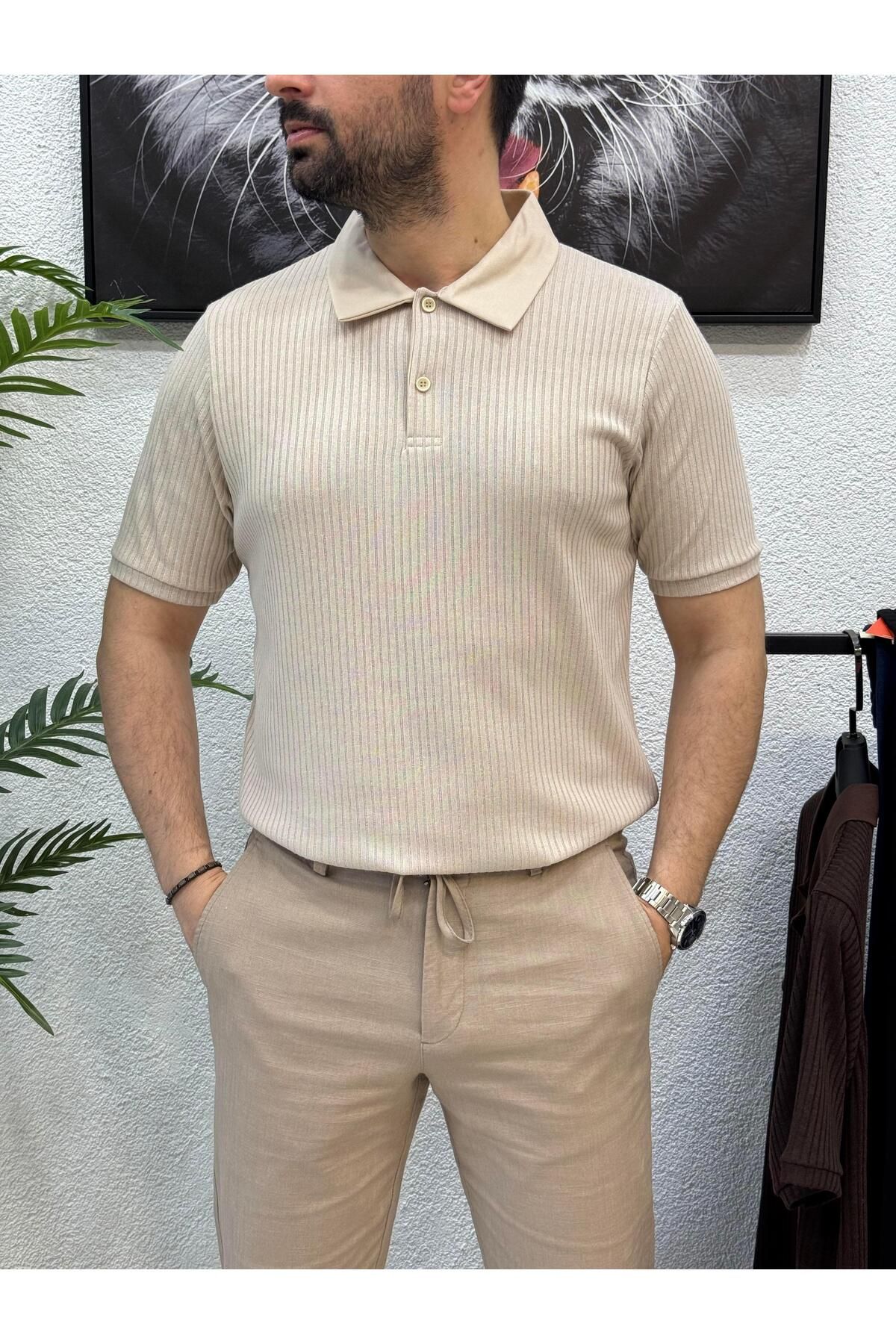 Yubacollection Anti Polo Yaka Triko Tshirt Krem
