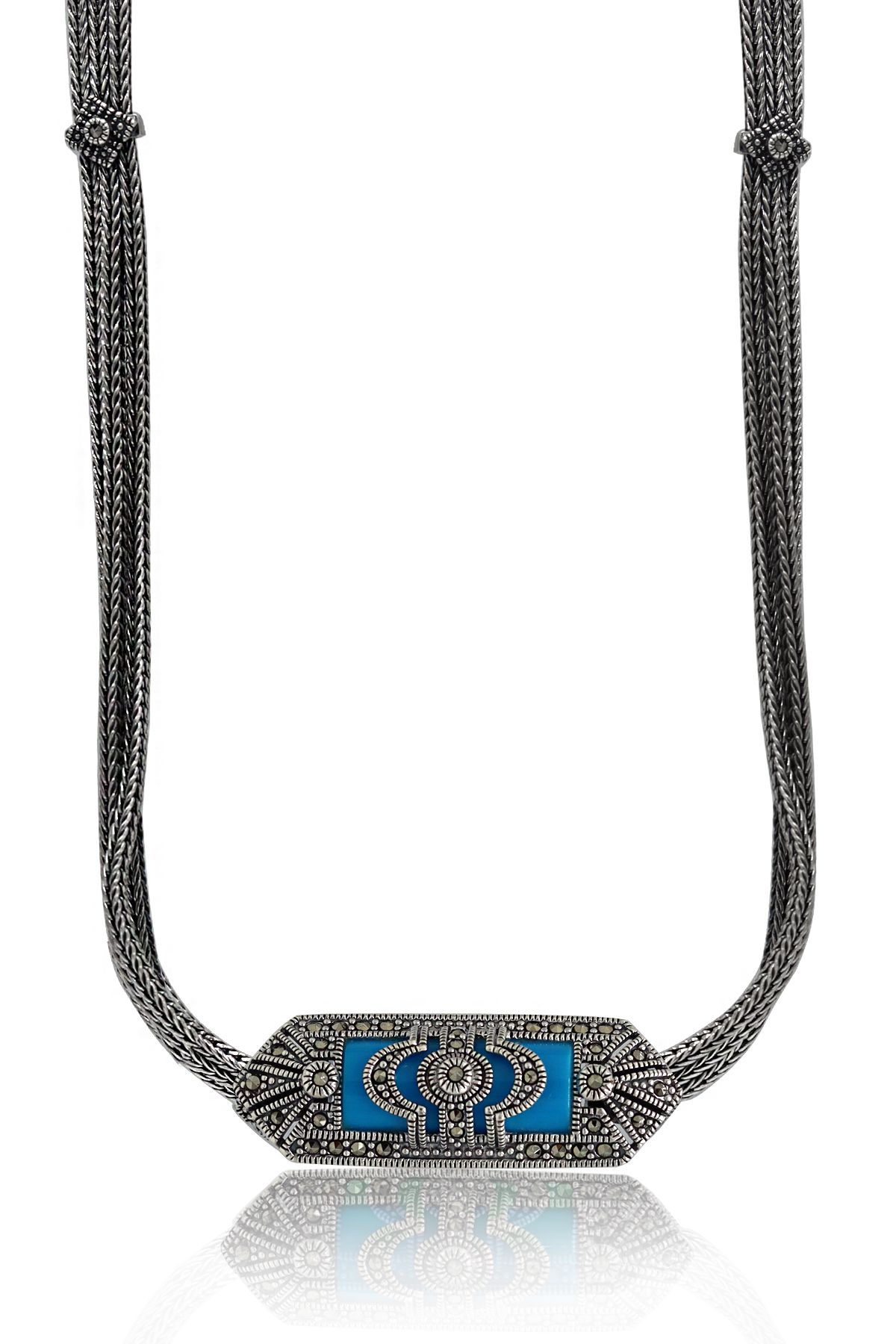 Midyat Nurtaş Gümüş Firuze Taşlı Artuklu Model Markazit Taşlı Gümüş Kadın Gerdanlık 201024279