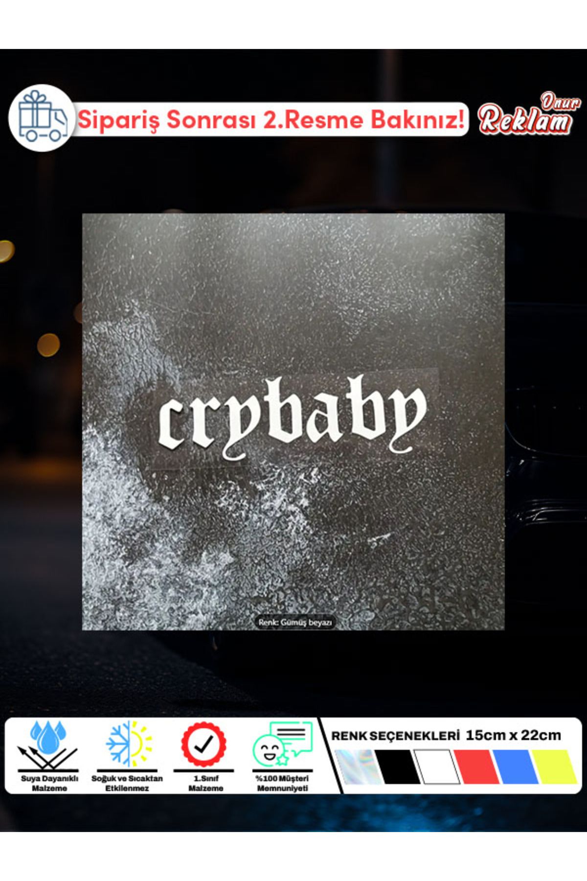 Onur Reklam Crybaby Yazı Sticker – Gotik Font Tasarımı (18x5.5 cm)
