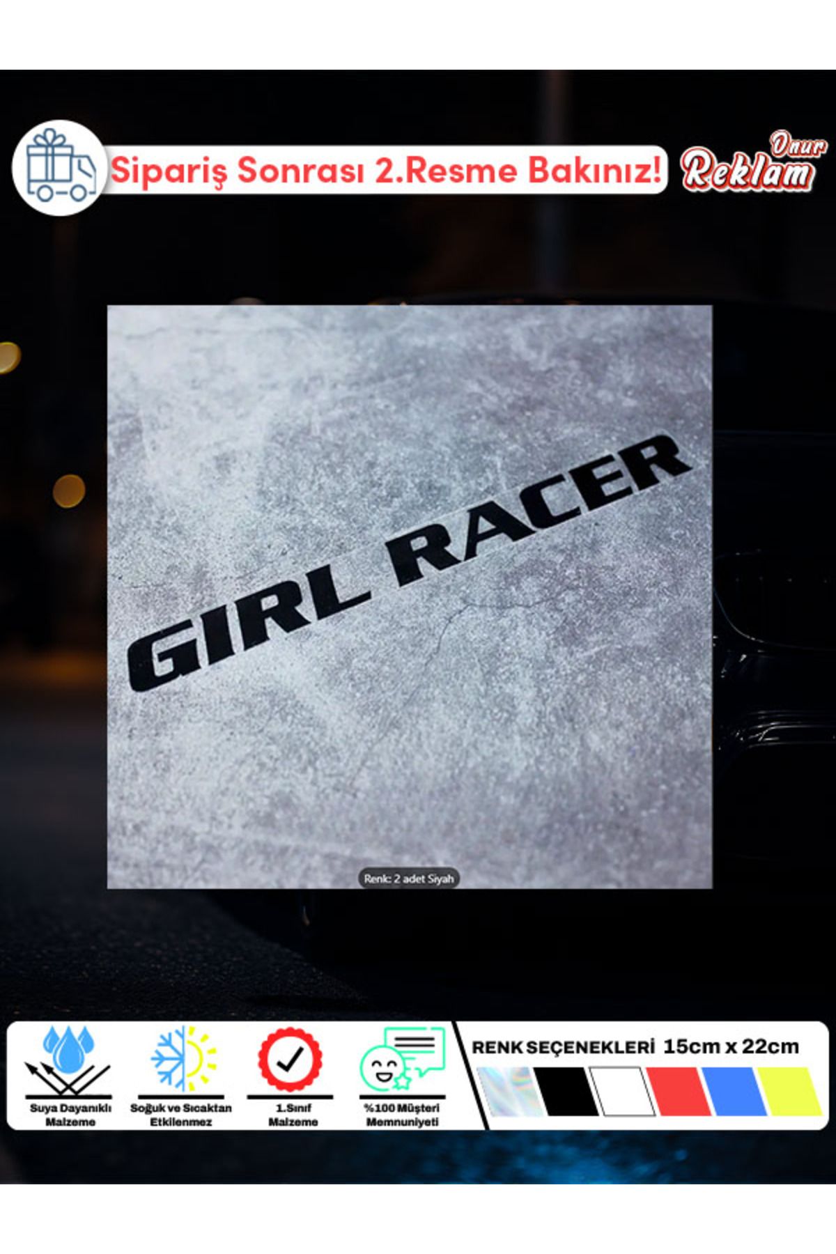 Onur Reklam Girl Racer Hologram Sticker – Kadın Sürücülere Özel Araba Etiketi (2 Adet)